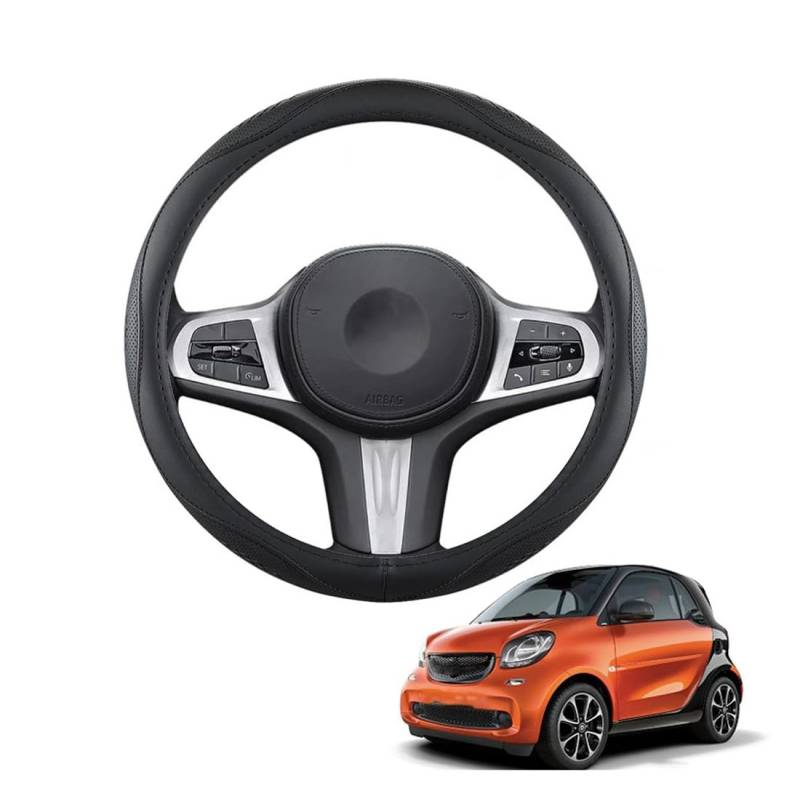 XIXOJHCL Lenkradbezug Mikrofaser Leder Auto für Smart Fortwo Coupe 453 2015-2022 Atmungsaktiv Lenkradschutz Anti-Rutsch Lenkradhülle für Sommer Winter Auto Zubehör Innenraum Schwarz(B) von XIXOJHCL