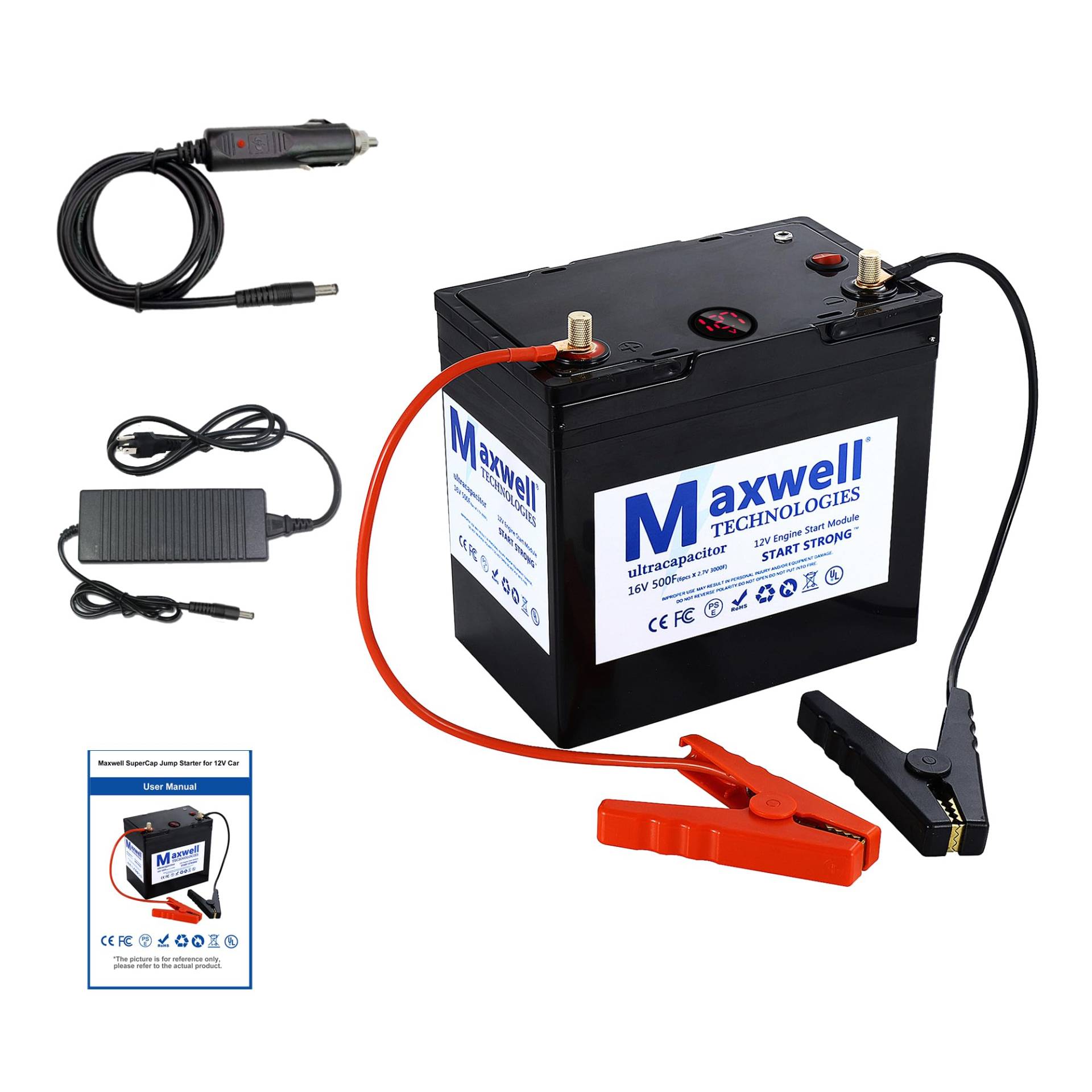 Maxwell Super-Kondensator Starthilfe 6000A | Für alle 12V Fahrzeuge (bis 16.0L Benzin/Diesel) | Batterielos, 10 Jahre Lebensdauer, inkl. Ladegerät von XJDPWR