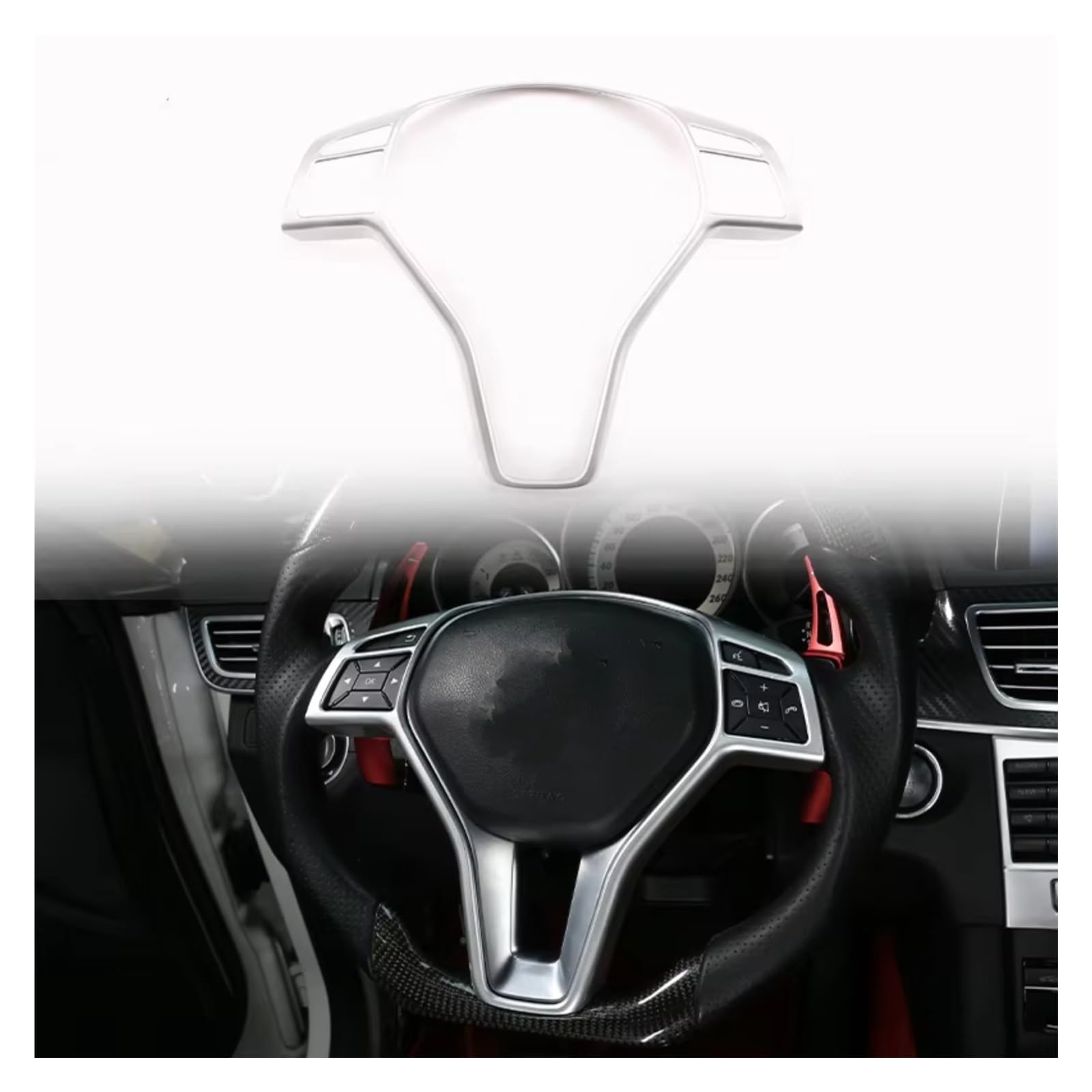 Zubehör Innenraum Für Benz ABCE Für GlA Für GLK Klasse W176 W246 W204 W207 W218 W212 Auto Lenkrad Dekorative Rahmen Trim Innenzubehör(Silber) von XKOEHXJ