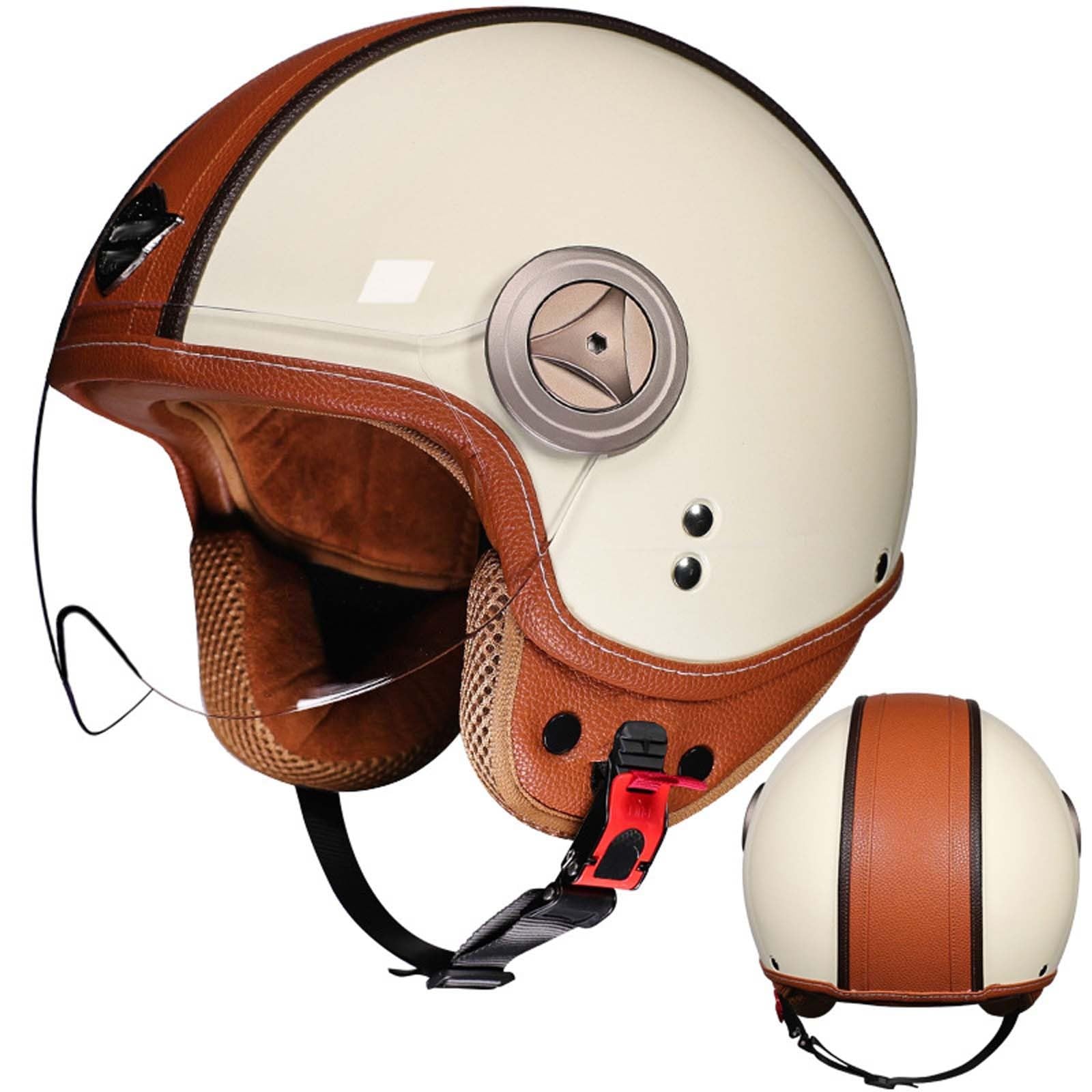 3/4 Retro-Motorradhelm, Doppelschicht-Visier, Herausnehmbares Innenfutter, Ohrenschützer, ECE/DOT-Zertifizierung, Unisex B, M/(55~56cm) A,M(55-56CM) von XLGNXXL
