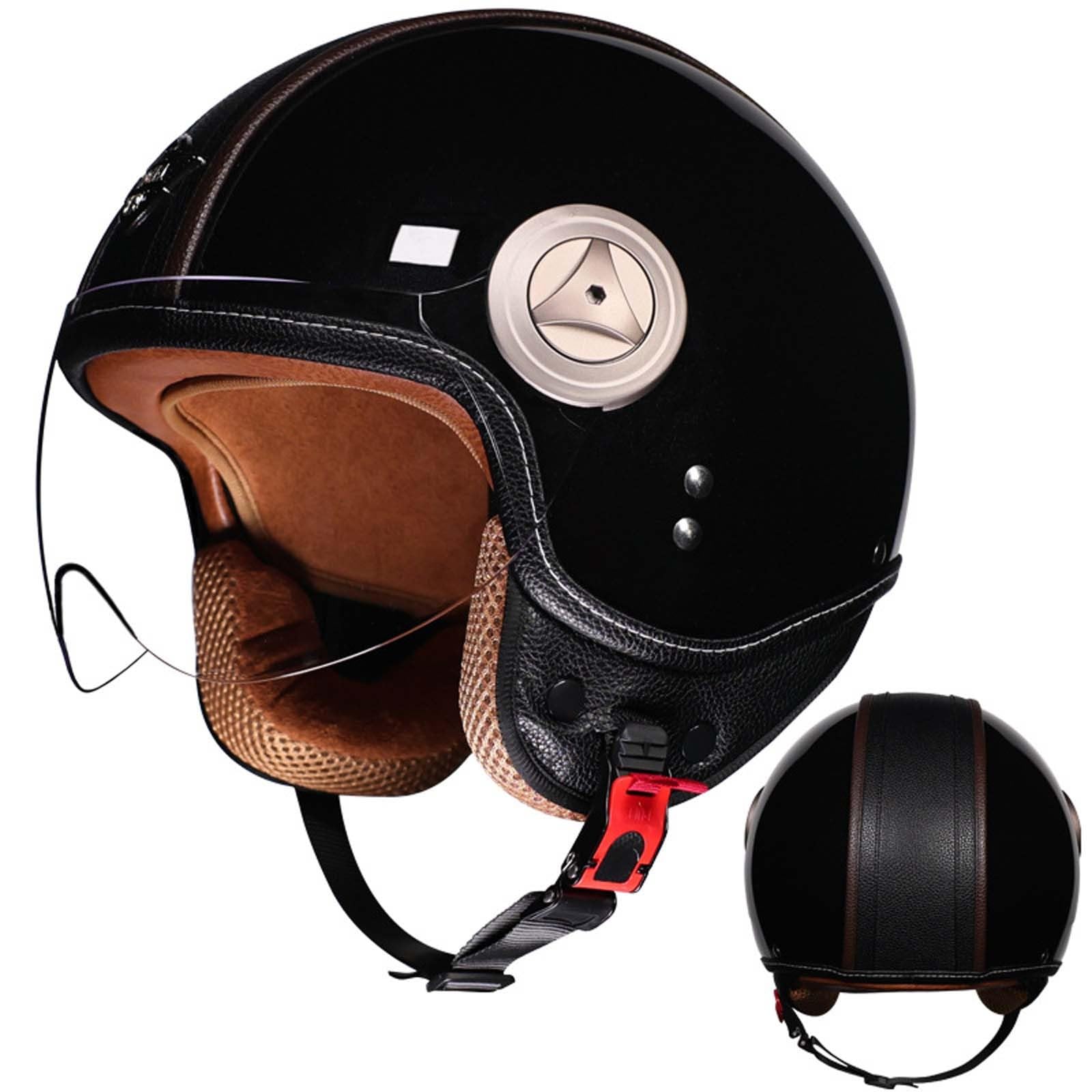 3/4 Retro-Motorradhelm, Doppelschicht-Visier, Herausnehmbares Innenfutter, Ohrenschützer, ECE/DOT-Zertifizierung, Unisex B, M/(55~56cm) B,XL(59-60CM) von XLGNXXL