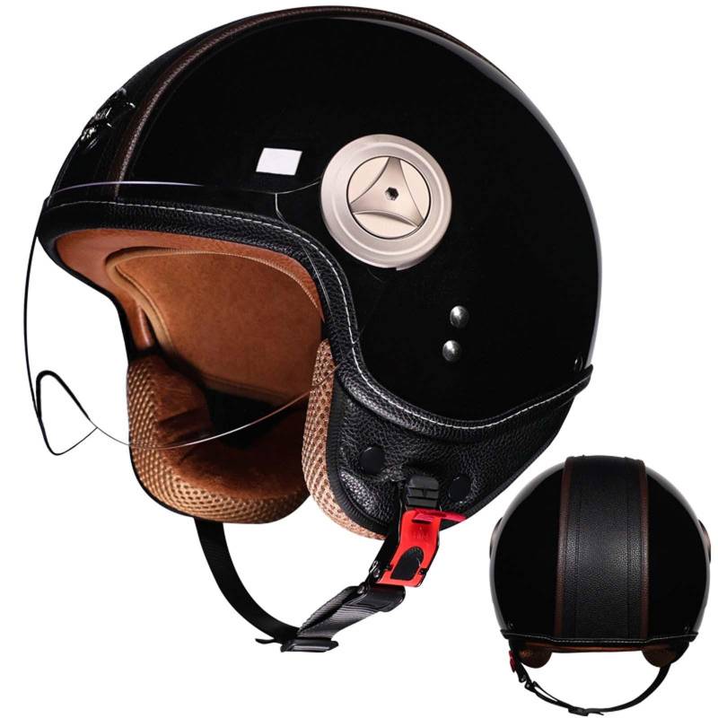 3/4 Retro-Motorradhelm, Doppelschicht-Visier, Herausnehmbares Innenfutter, Ohrenschützer, ECE/DOT-Zertifizierung, Unisex B, M/(55~56cm) B,XL(59-60CM) von XLGNXXL