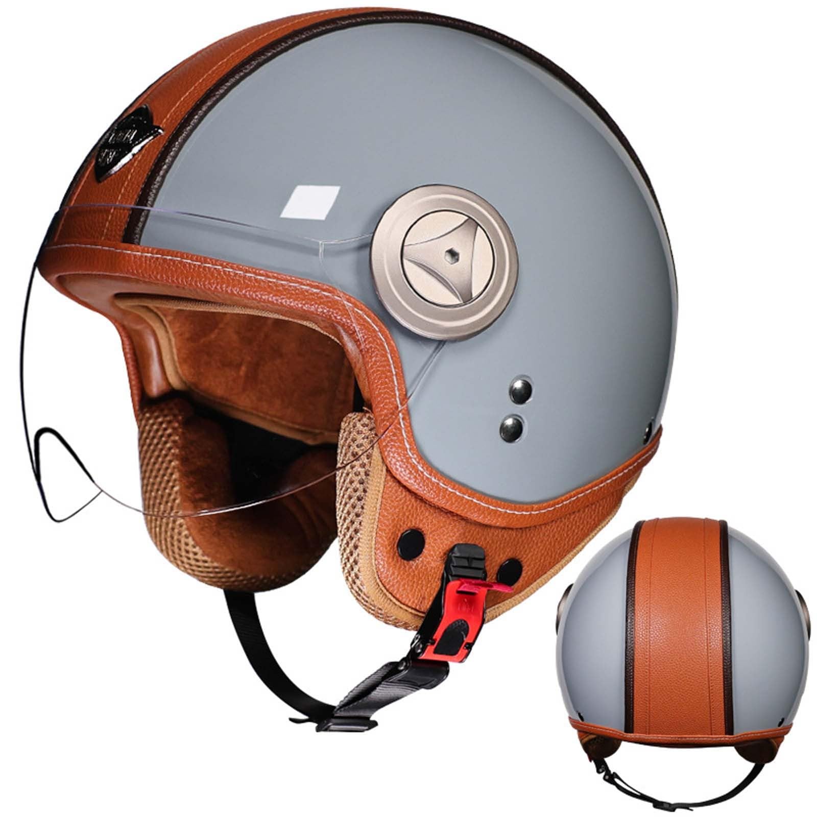 3/4 Retro-Motorradhelm, Doppelschicht-Visier, Herausnehmbares Innenfutter, Ohrenschützer, ECE/DOT-Zertifizierung, Unisex B, M/(55~56cm) C,M(55-56CM) von XLGNXXL
