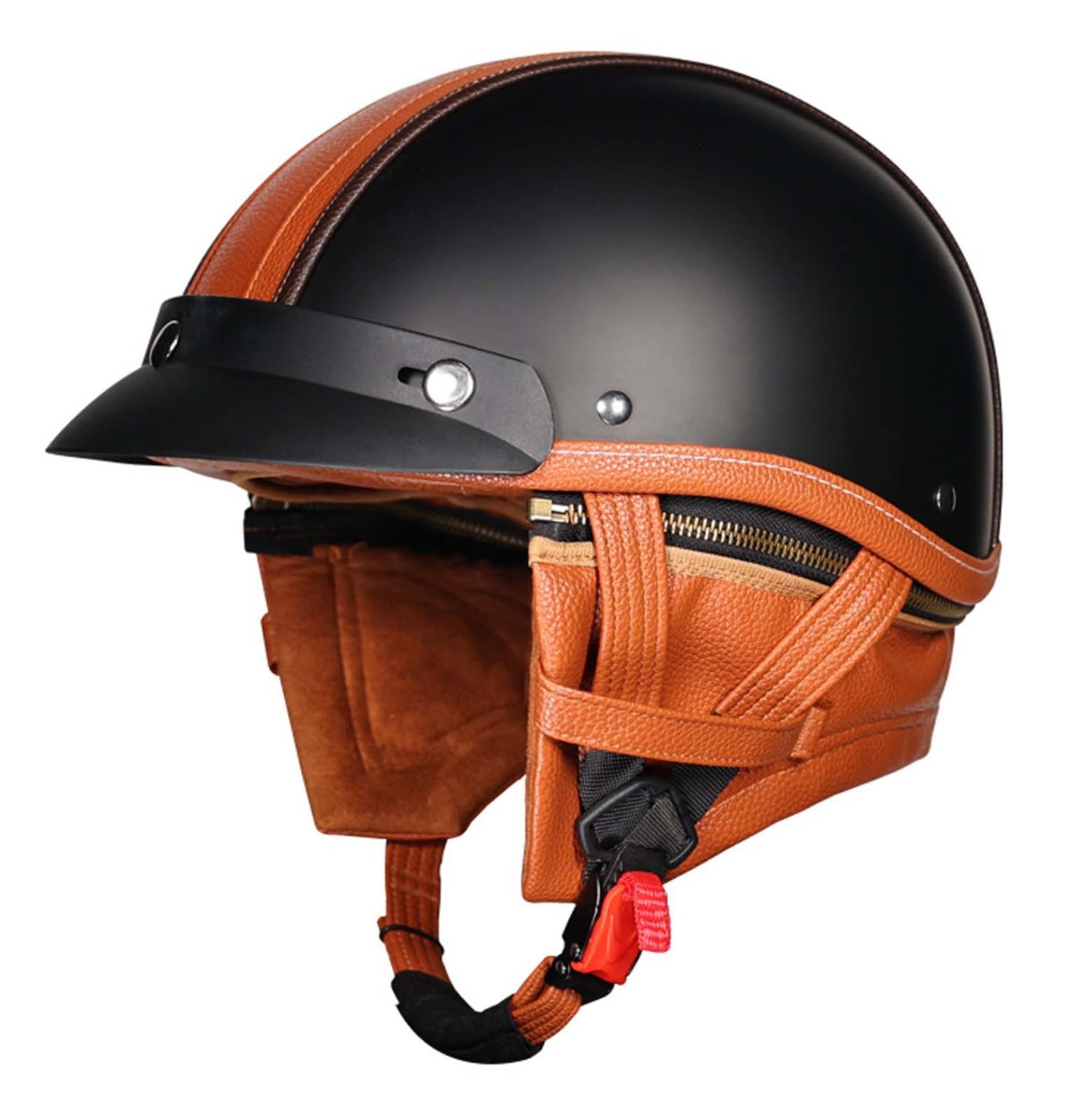 Halbhelm, Vintage-Motorradhelm, Deutscher Leder-Motorrad-Halbhelm, ECE-Zertifiziert, Unisex-Roller-Mopedhelm, M-XXL, 55–62 cm A,M(55-56CM) von XLGNXXL