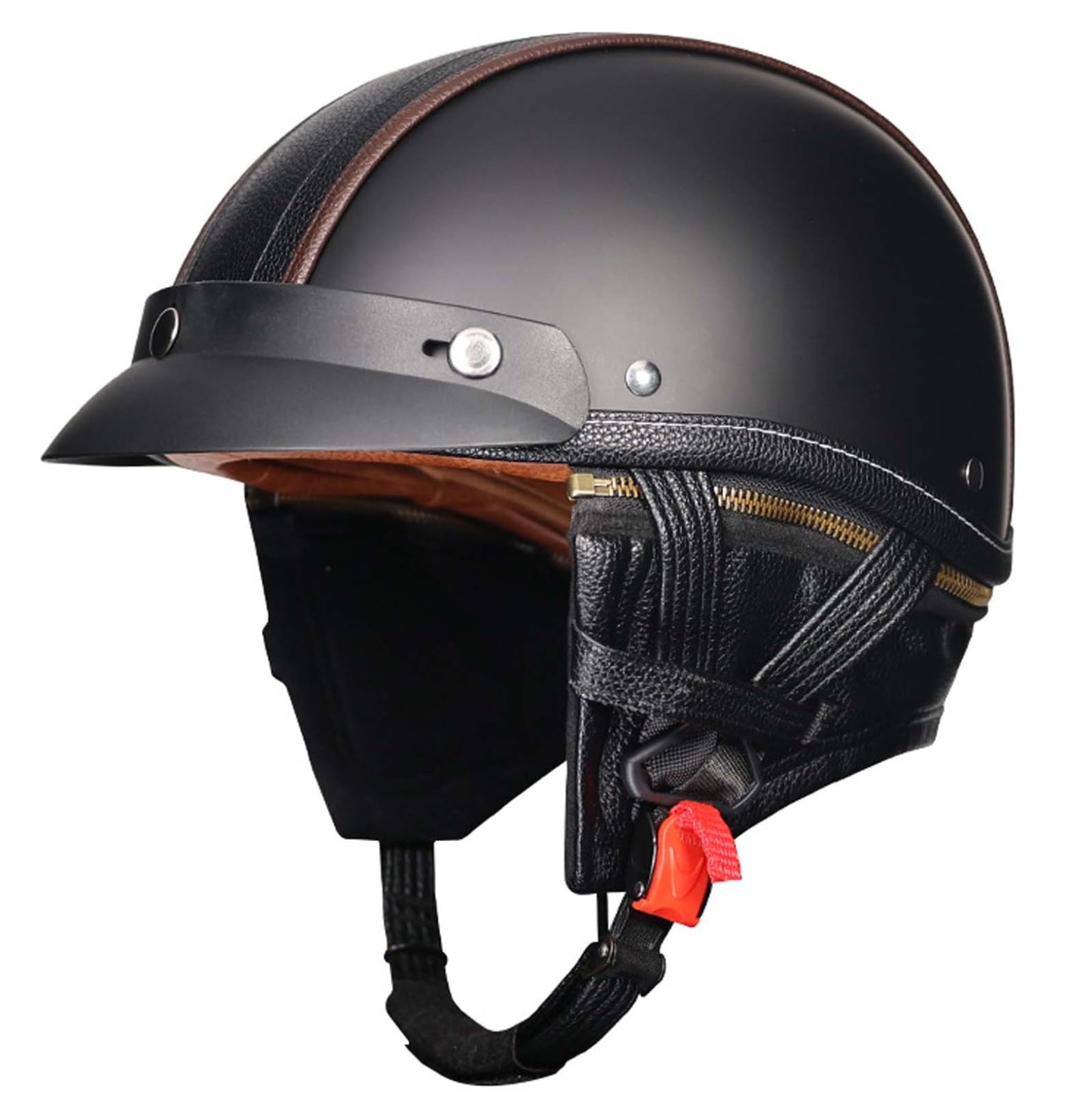 Halbhelm, Vintage-Motorradhelm, Deutscher Leder-Motorrad-Halbhelm, ECE-Zertifiziert, Unisex-Roller-Mopedhelm, M-XXL, 55–62 cm B,L(57-58CM) von XLGNXXL