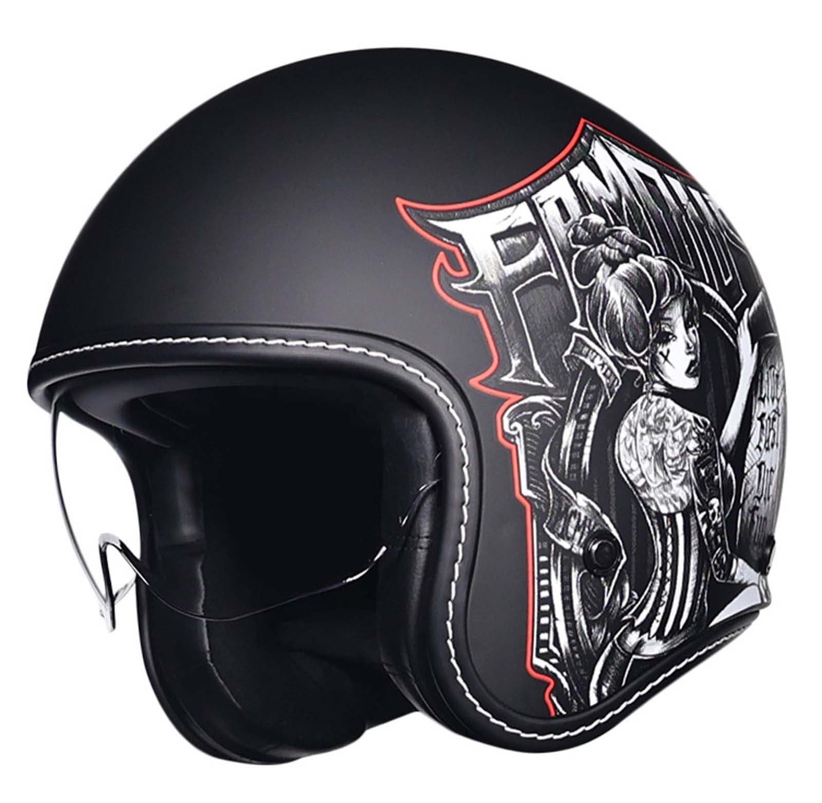 Motorrad-Halbhelm, DOT/ECE-Zertifiziert, Halbhelm für Erwachsene, Herren und Damen, mit Schutzbrille, Jethelm F,XL(59-60cm) von XLGNXXL