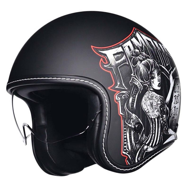 Motorrad-Halbhelm, DOT/ECE-Zertifiziert, Halbhelm für Erwachsene, Herren und Damen, mit Schutzbrille, Jethelm F,XL(59-60cm) von XLGNXXL