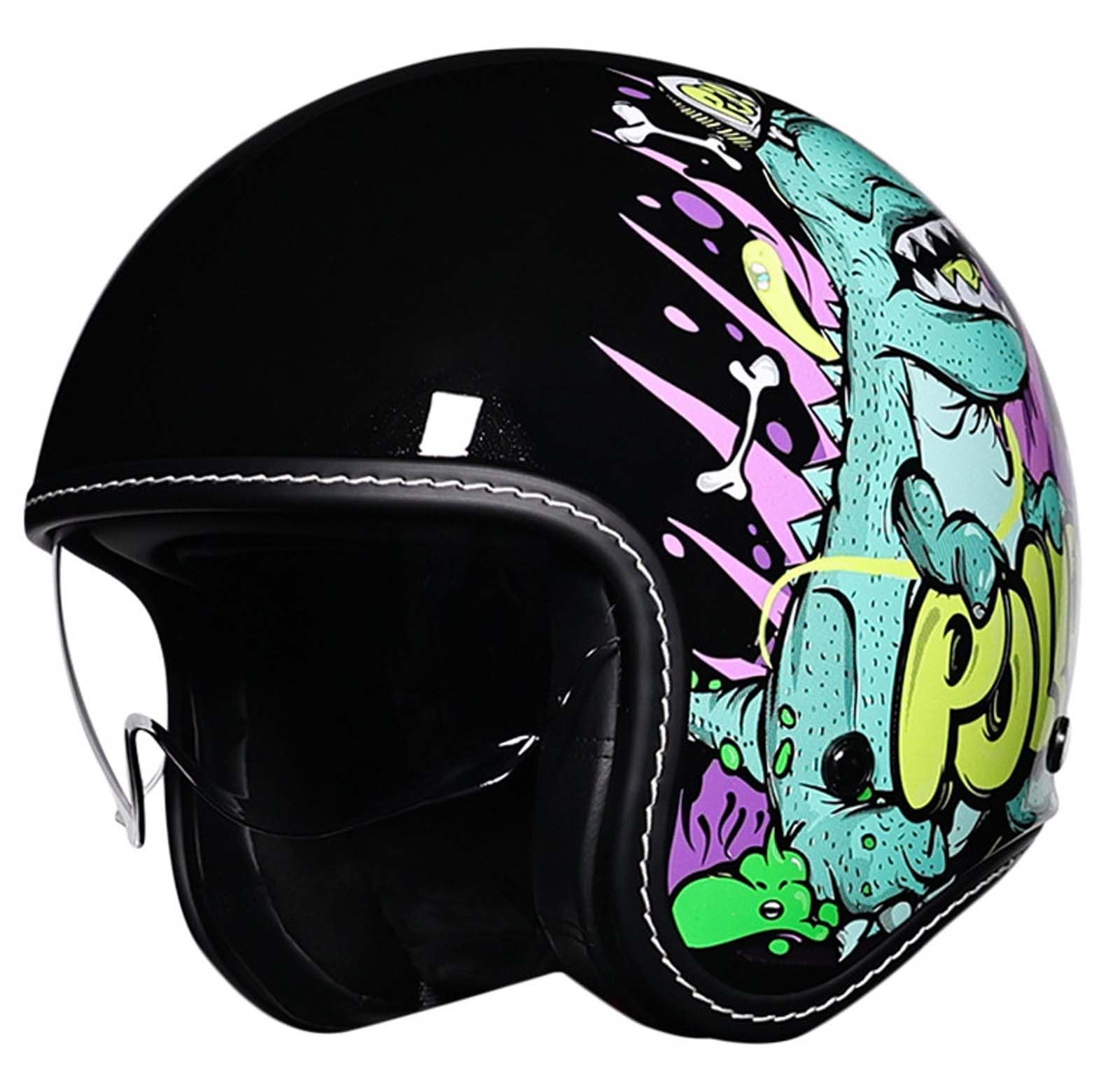 Motorrad-Halbhelm, DOT/ECE-Zertifiziert, Halbhelm für Erwachsene, Herren und Damen, mit Schutzbrille, Jethelm G,XL(59-60cm) von XLGNXXL