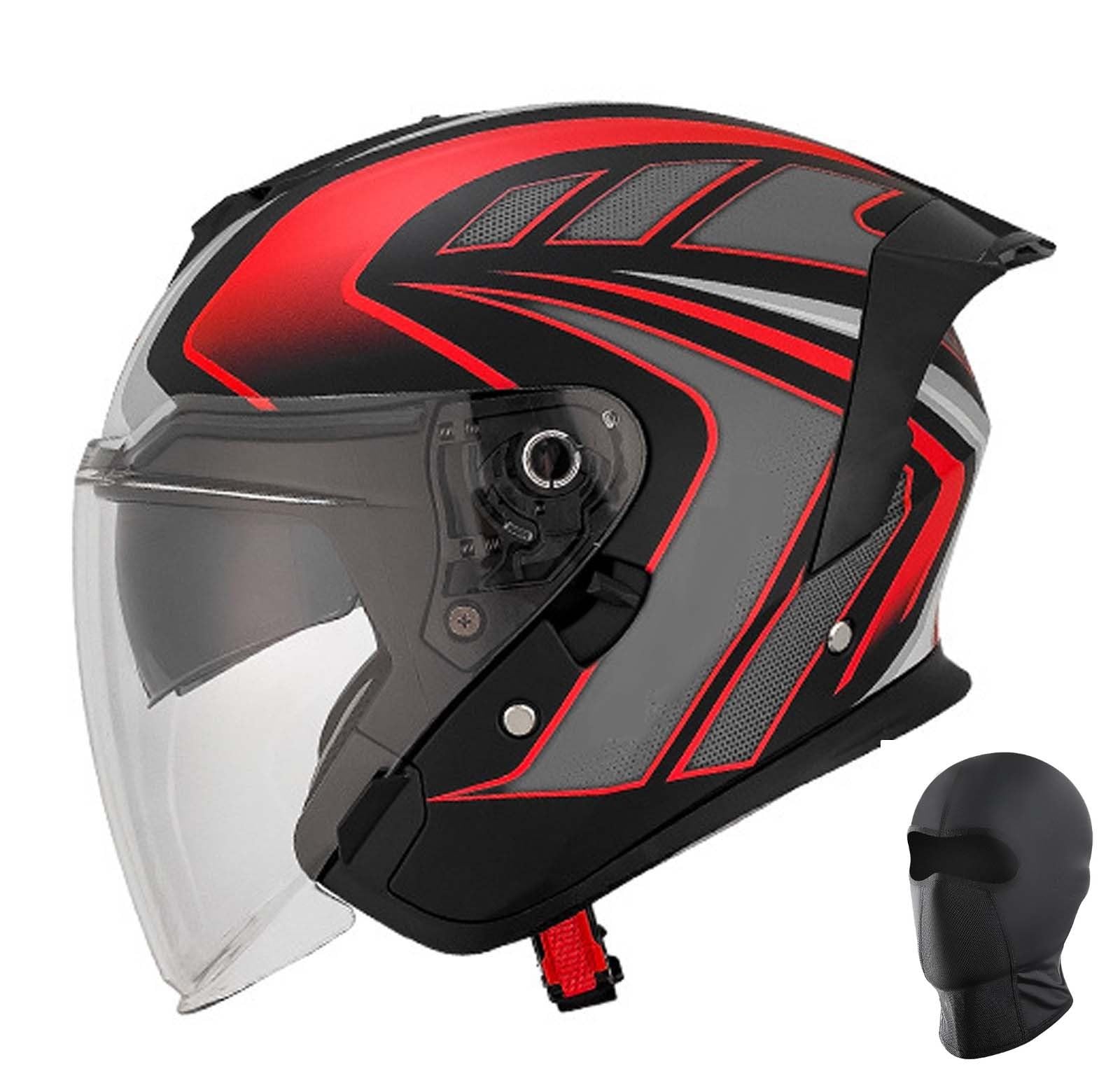 Motorrad-Jethelm, 3/4-Jethelm mit offenem Gesicht, Motorradhelm, DOT/ECE-Zertifiziert, Halbhelm mit Doppelvisier, Unisex A,L59-60CM von XLGNXXL