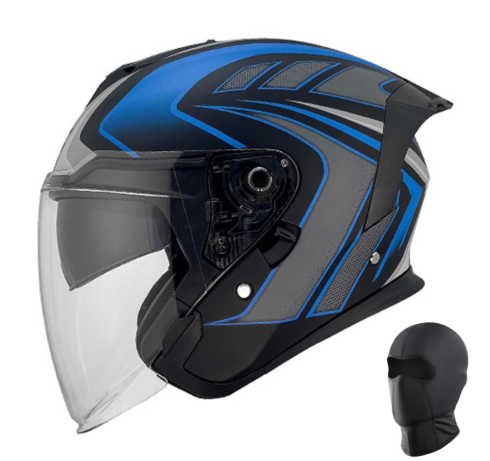 Motorrad-Jethelm, 3/4-Jethelm mit offenem Gesicht, Motorradhelm, DOT/ECE-Zertifiziert, Halbhelm mit Doppelvisier, Unisex B,M57-58cm von XLGNXXL