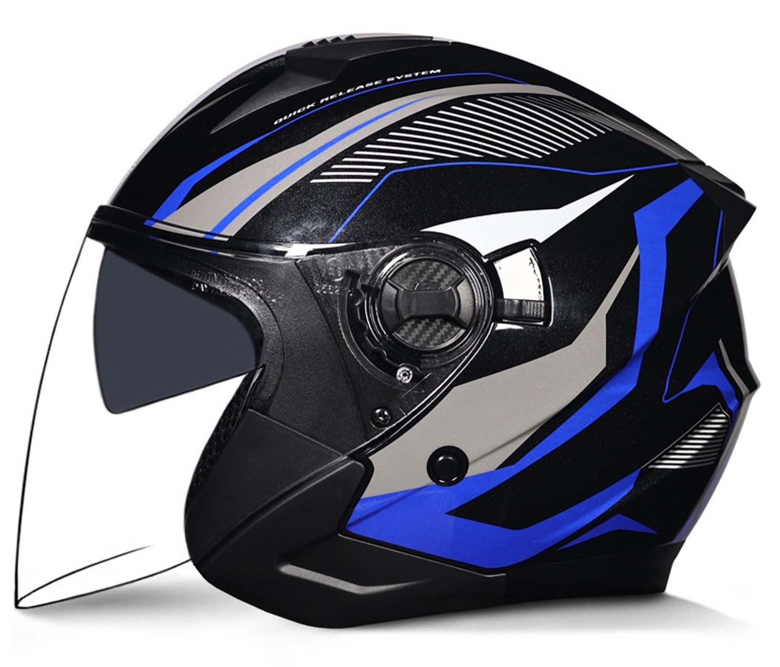 Motorrad-Jethelm, 3/4-Retro-Motorradhelm mit offenem Gesicht, DOT/ECE-Zertifiziert mit Komfortfutter mit Doppelvisier, geeignet für Erwachsene Männer und Frauen, 2XL (61–62 cm) E,XL(59-60CM) von XLGNXXL