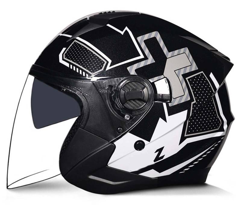 Motorrad-Jethelm, 3/4-Retro-Motorradhelm mit offenem Gesicht, DOT/ECE-Zertifiziert mit Komfortfutter mit Doppelvisier, geeignet für Erwachsene Männer und Frauen, 2XL (61–62 cm) F,XL(59-60CM) von XLGNXXL
