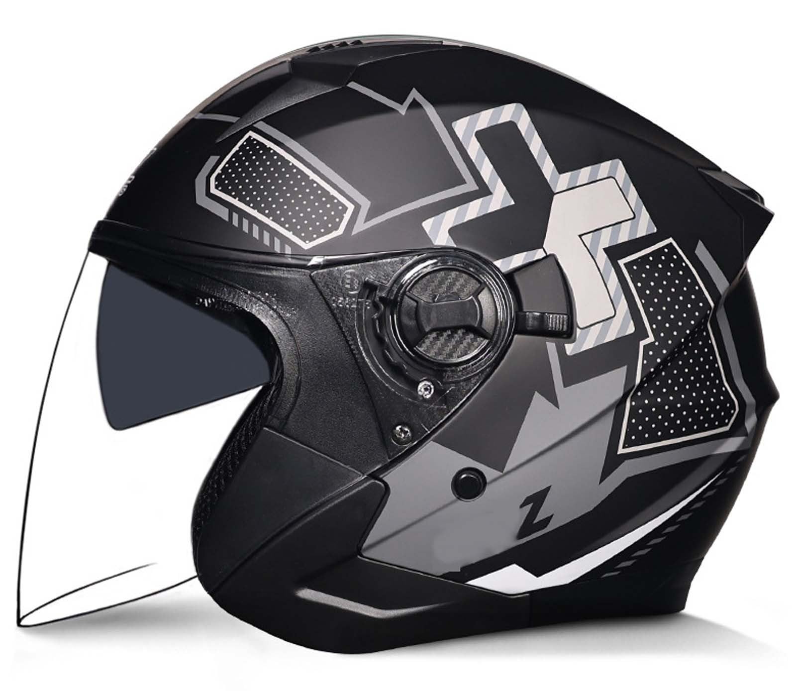 Motorrad-Jethelm, 3/4-Retro-Motorradhelm mit offenem Gesicht, DOT/ECE-Zertifiziert mit Komfortfutter mit Doppelvisier, geeignet für Erwachsene Männer und Frauen, 2XL (61–62 cm) J,M(55-56CM) von XLGNXXL