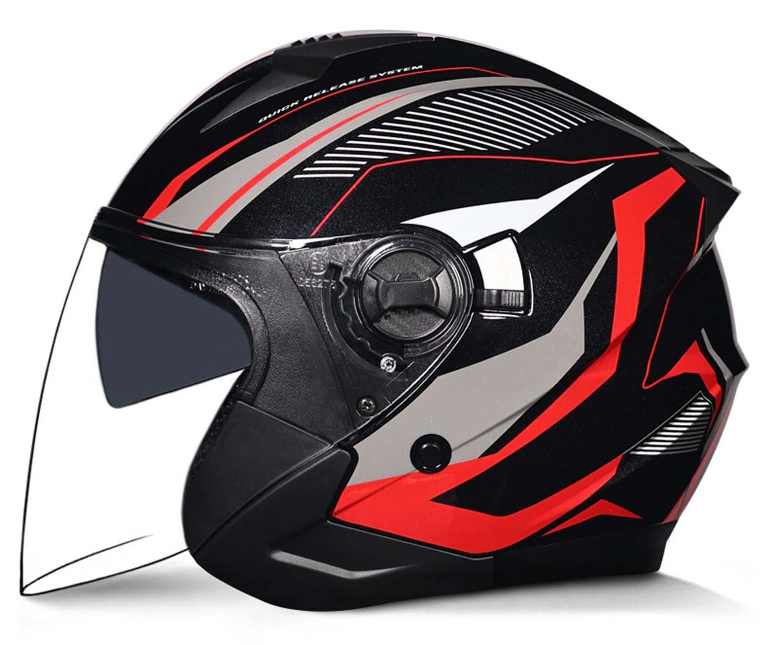 Motorrad-Jethelm, 3/4-Retro-Motorradhelm mit offenem Gesicht, DOT/ECE-Zertifiziert mit Komfortfutter mit Doppelvisier, geeignet für Erwachsene Männer und Frauen, 2XL (61–62 cm) K,L(57-58CM) von XLGNXXL