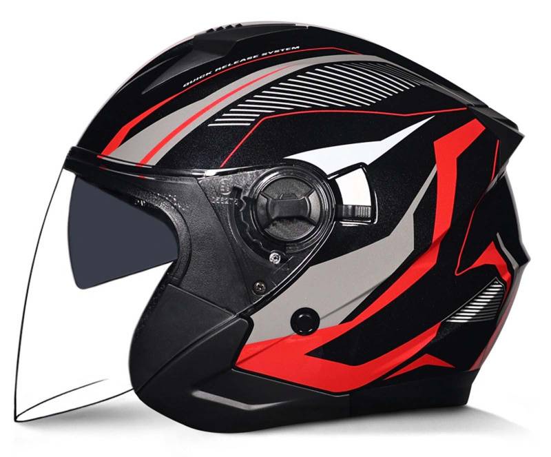 Motorrad-Jethelm, 3/4-Retro-Motorradhelm mit offenem Gesicht, DOT/ECE-Zertifiziert mit Komfortfutter mit Doppelvisier, geeignet für Erwachsene Männer und Frauen, 2XL (61–62 cm) K,M(55-56CM) von XLGNXXL
