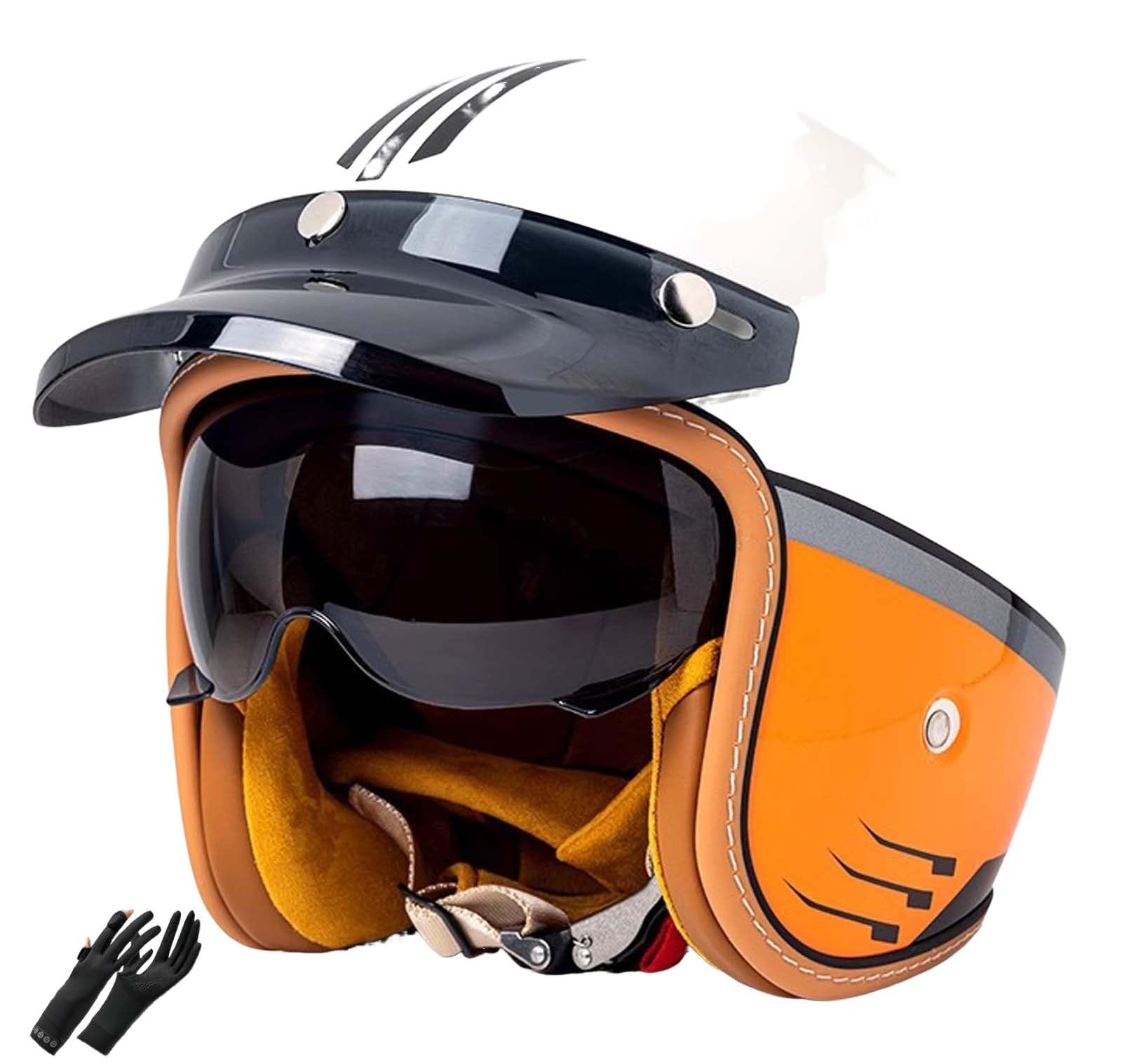 Vintage-Motorradhelm, 3/4-Motorradhelm mit Visier, Leichter Motorradhelm, geeignet für Erwachsene Männer und Frauen, DOT/ECE-Zertifiziert A,XL(59-60CM) von XLGNXXL