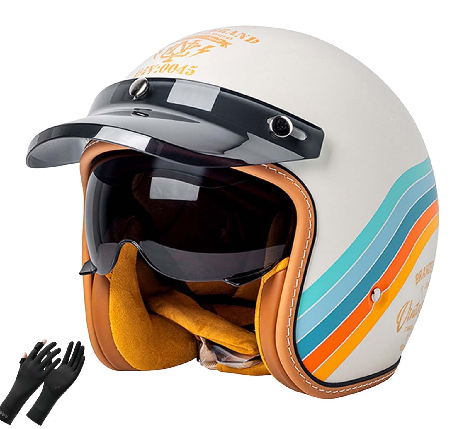 Vintage-Motorradhelm, 3/4-Motorradhelm mit Visier, Leichter Motorradhelm, geeignet für Erwachsene Männer und Frauen, DOT/ECE-Zertifiziert B,L(57-58CM) von XLGNXXL