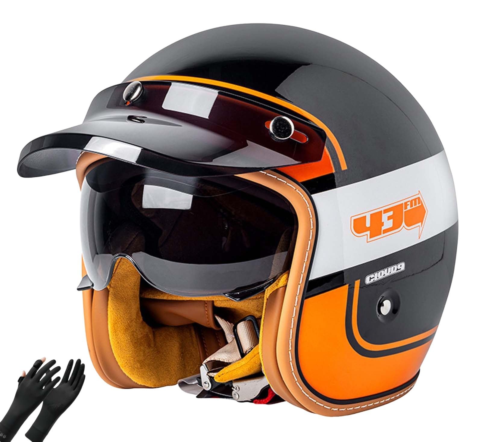 Vintage-Motorradhelm, 3/4-Motorradhelm mit Visier, Leichter Motorradhelm, geeignet für Erwachsene Männer und Frauen, DOT/ECE-Zertifiziert C,XL(59-60CM) von XLGNXXL