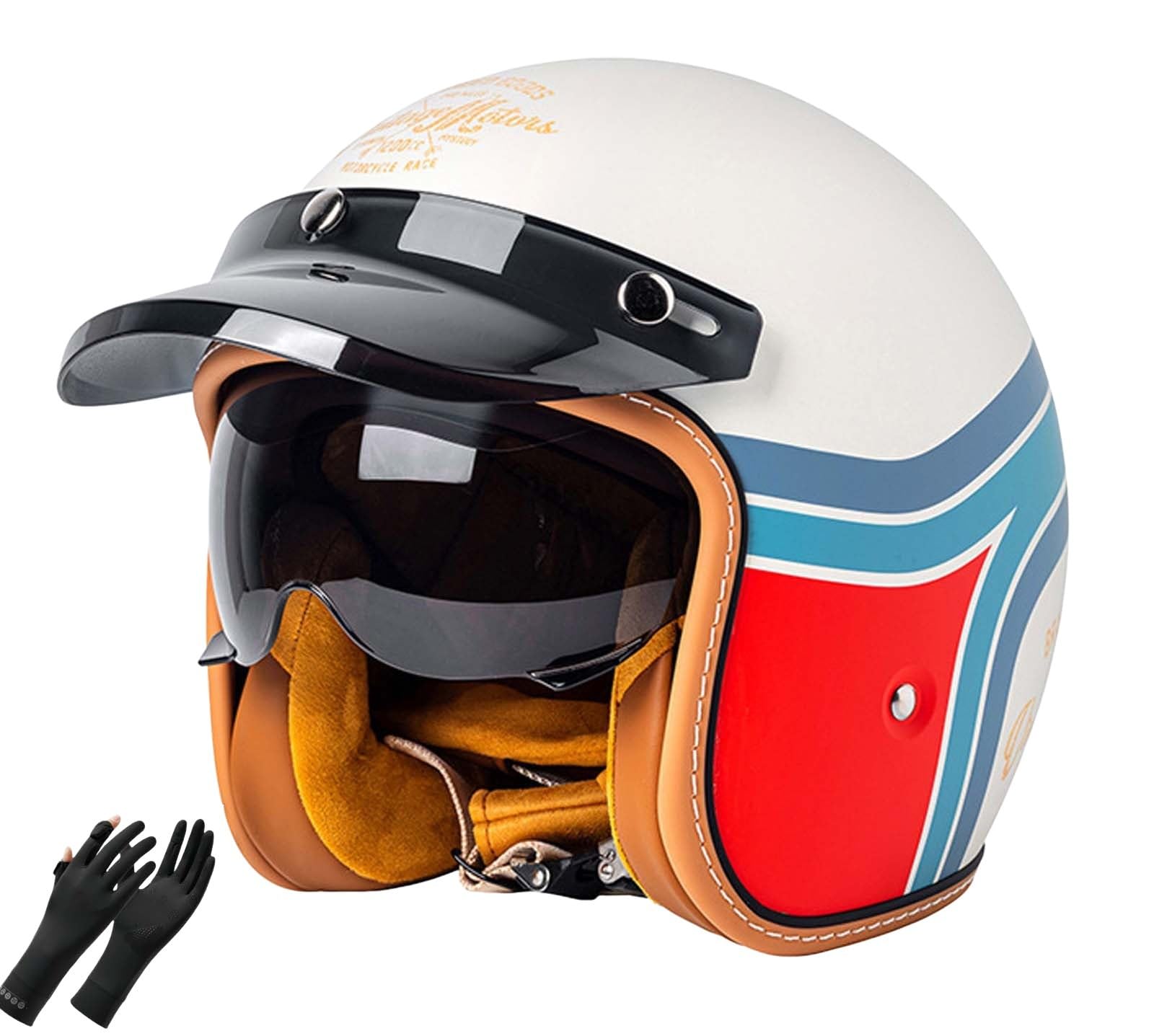 Vintage-Motorradhelm, 3/4-Motorradhelm mit Visier, Leichter Motorradhelm, geeignet für Erwachsene Männer und Frauen, DOT/ECE-Zertifiziert E,XL(59-60CM) von XLGNXXL