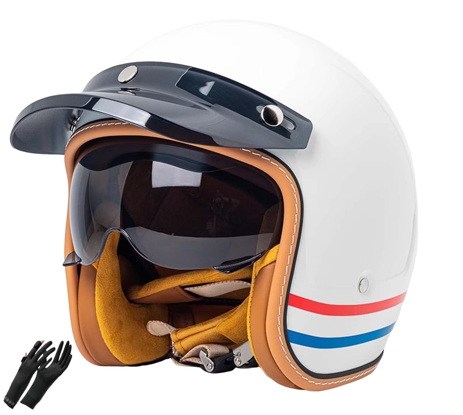 Vintage-Motorradhelm, 3/4-Motorradhelm mit Visier, Leichter Motorradhelm, geeignet für Erwachsene Männer und Frauen, DOT/ECE-Zertifiziert F,L(57-58CM) von XLGNXXL