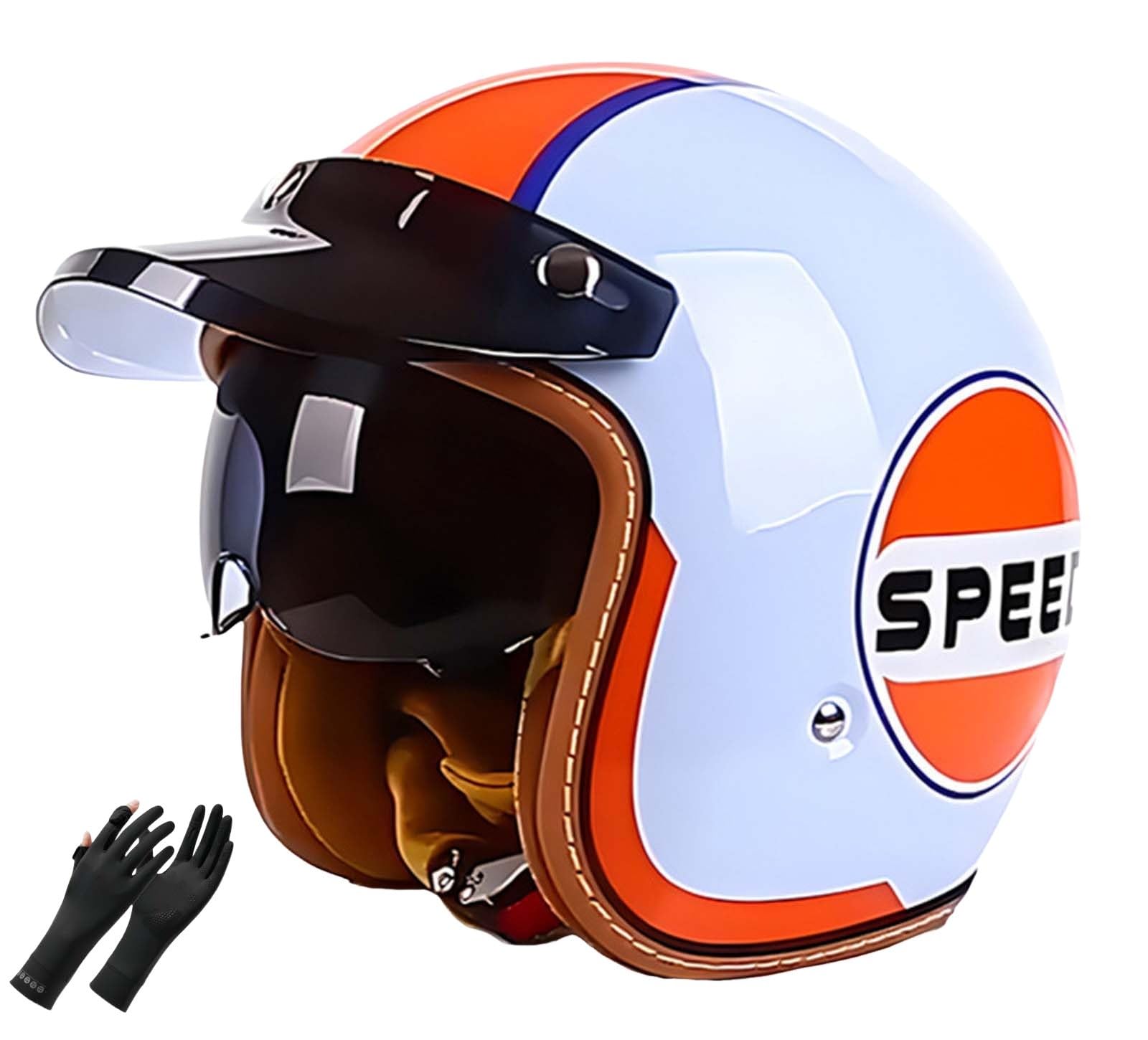 Vintage-Motorradhelm, 3/4-Motorradhelm mit Visier, Leichter Motorradhelm, geeignet für Erwachsene Männer und Frauen, DOT/ECE-Zertifiziert G,XL(59-60CM) von XLGNXXL