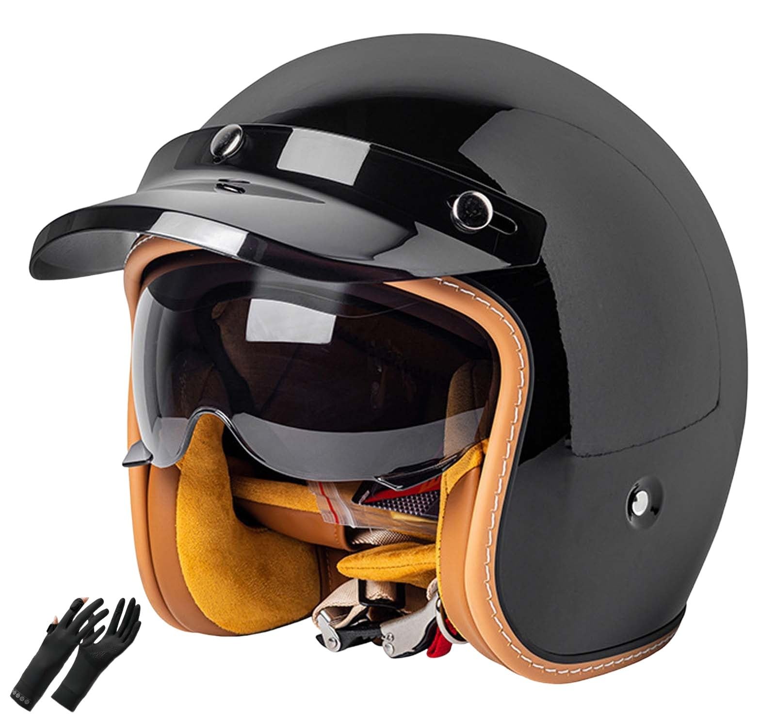 Vintage-Motorradhelm, 3/4-Motorradhelm mit Visier, Leichter Motorradhelm, geeignet für Erwachsene Männer und Frauen, DOT/ECE-Zertifiziert H,M(55-56CM) von XLGNXXL