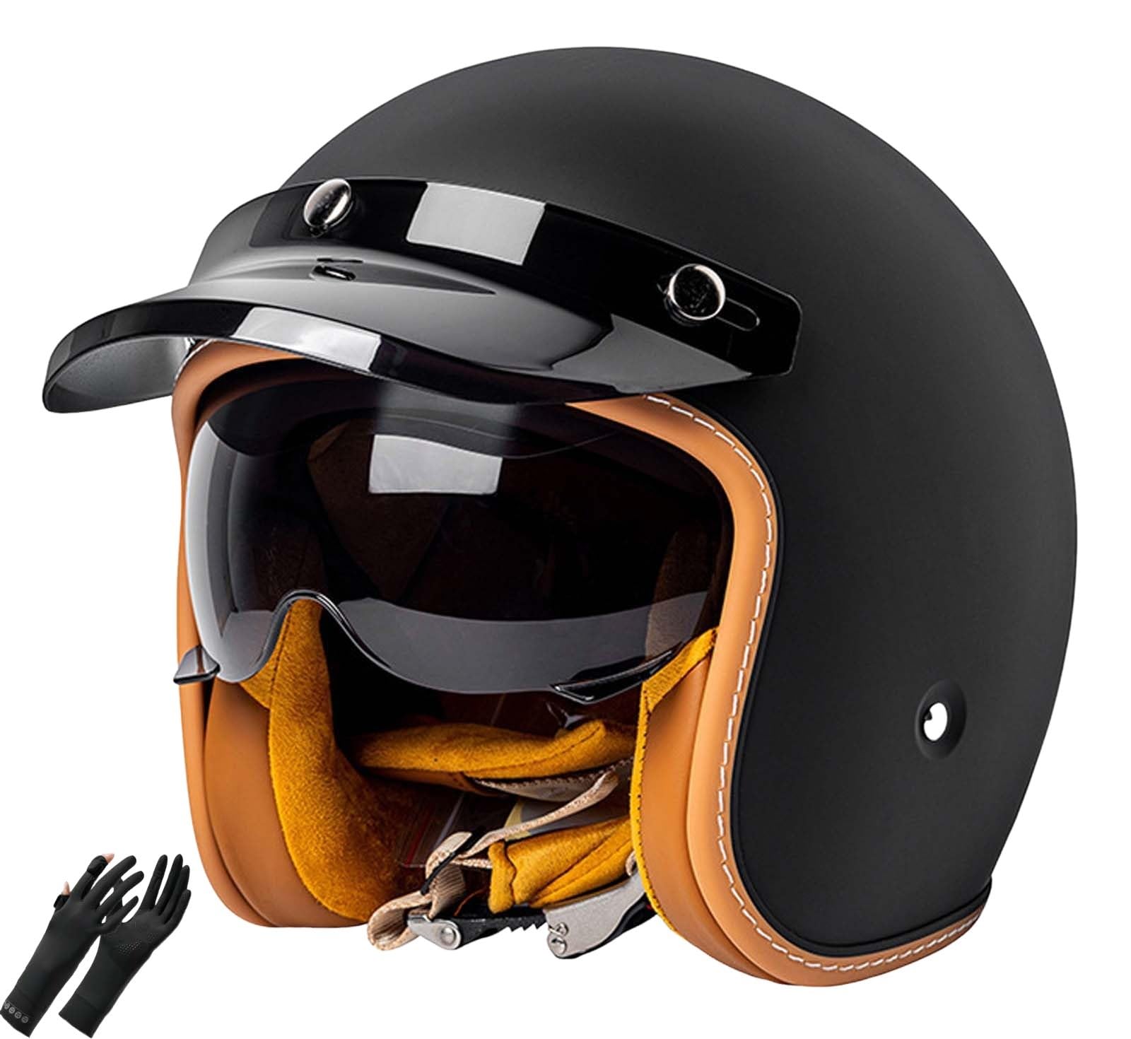 Vintage-Motorradhelm, 3/4-Motorradhelm mit Visier, Leichter Motorradhelm, geeignet für Erwachsene Männer und Frauen, DOT/ECE-Zertifiziert I,XL(59-60CM) von XLGNXXL