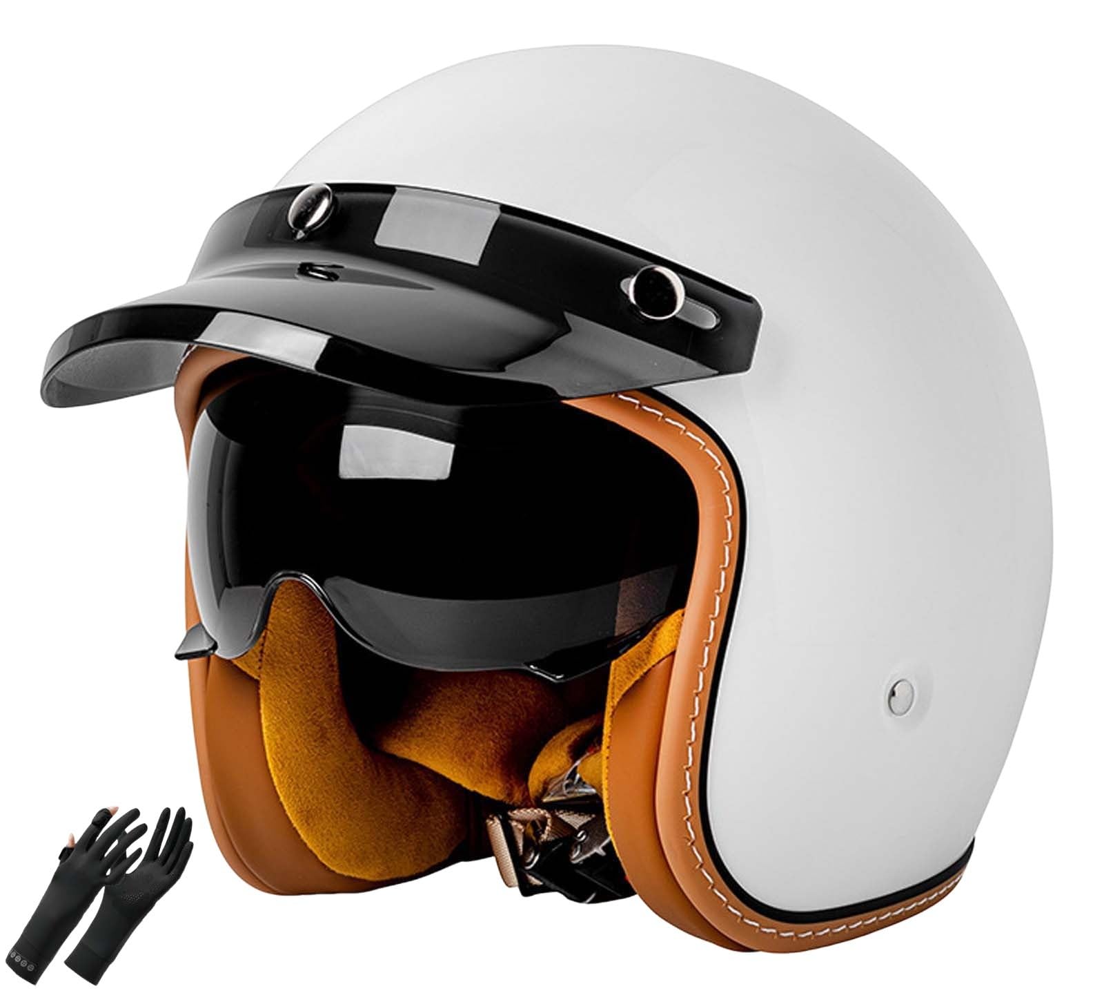 Vintage-Motorradhelm, 3/4-Motorradhelm mit Visier, Leichter Motorradhelm, geeignet für Erwachsene Männer und Frauen, DOT/ECE-Zertifiziert J,M(55-56CM) von XLGNXXL