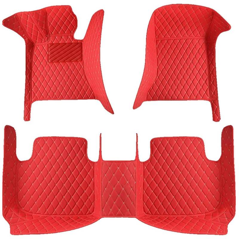 Auto FußMatten FüR Ford Ranger T9 Raptor Wildtrak XLT Fussmatten 2023 2024, Nach Maß Pu-Leder Allwetter All-Schutz wasserdichte rutschfeste Leder Auto FußMatten Set ZubehöR, Red von XLKWNNAD