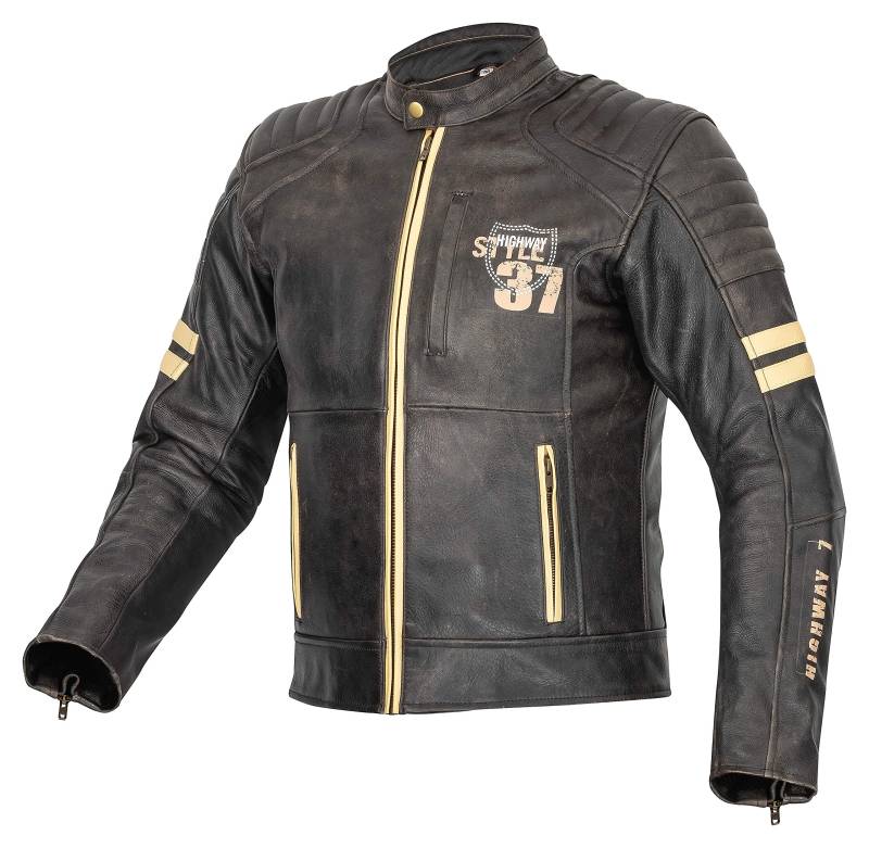 XLS Motorradjacke, Herren, Motorrad Lederjacke in Retro-Look, Echtleder, Vintage Bikerjacke, Grau, Chopper Jacke (XXL) von XLS