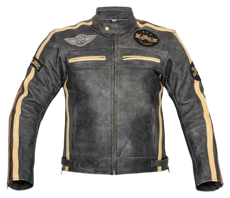 Motorradjacke Herren Klassik Motorrad Lederjacke Retro Bikerjacke Vintage Grau (XXL) von XLS