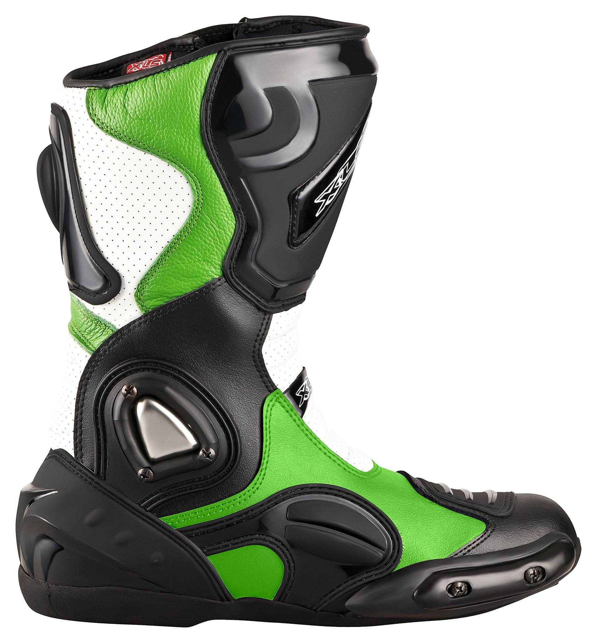 Motorradstiefel hochwertige XLS Racing Boots Touringstiefel Lederstiefel schwarz grün (41) von XLS