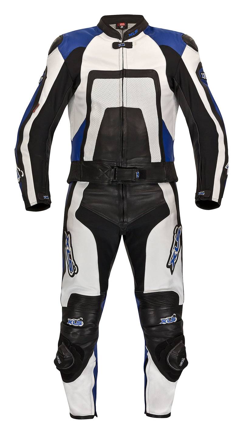 XLS Lederkombi Zweiteiler Blue Carbon schwarz weiss blau Motorradkombi zweiteilig von XLS