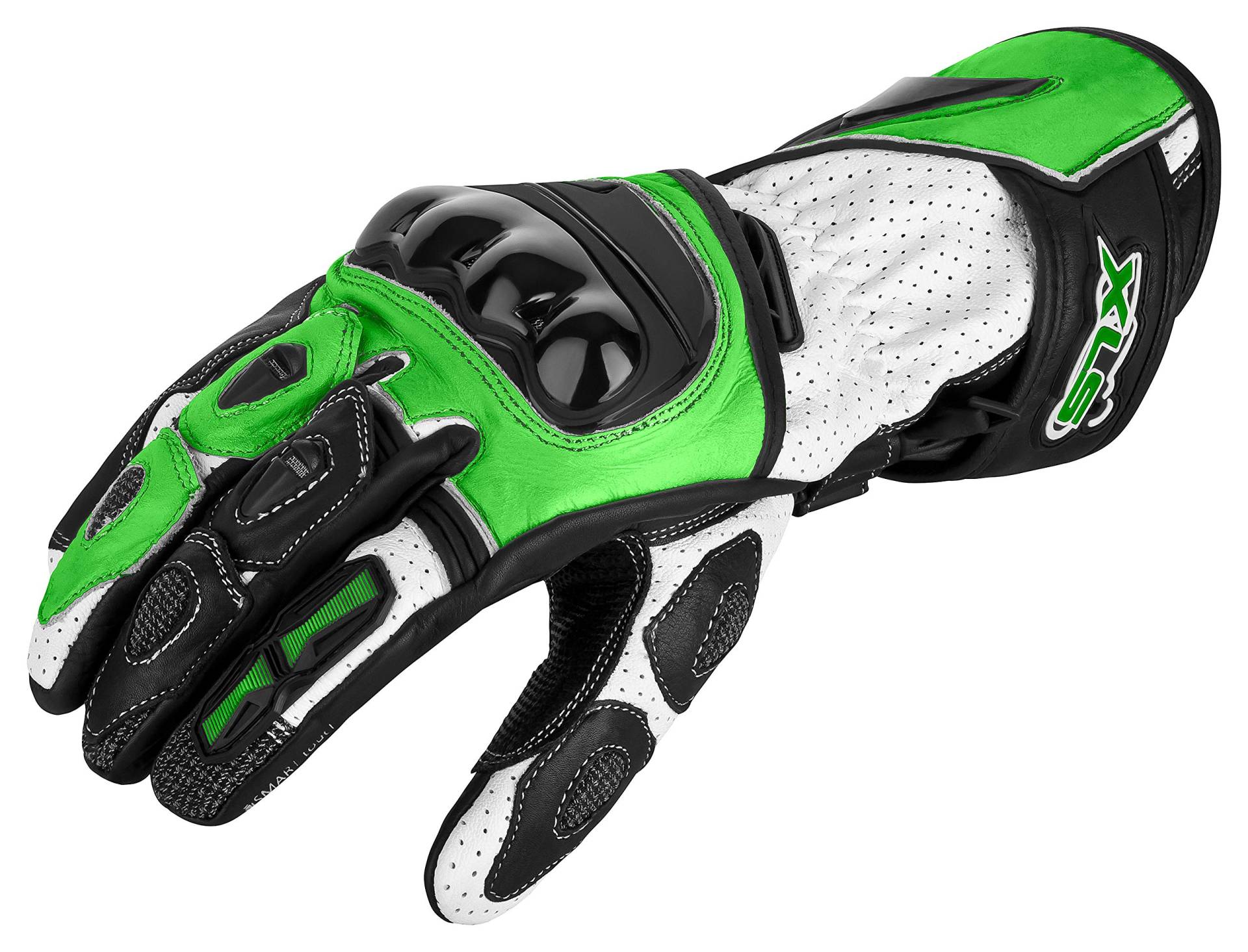XLS Motorradhandschuhe Leder mit Protektoren in Kawa Grün (S) von XLS