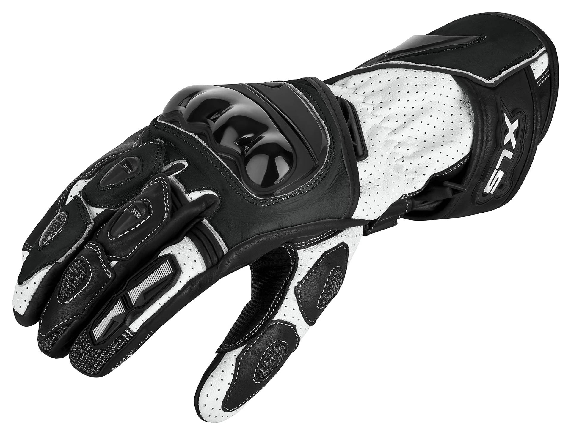 XLS Motorradhandschuhe Leder mit Protektoren in Schwarz Weiß (L) von XLS