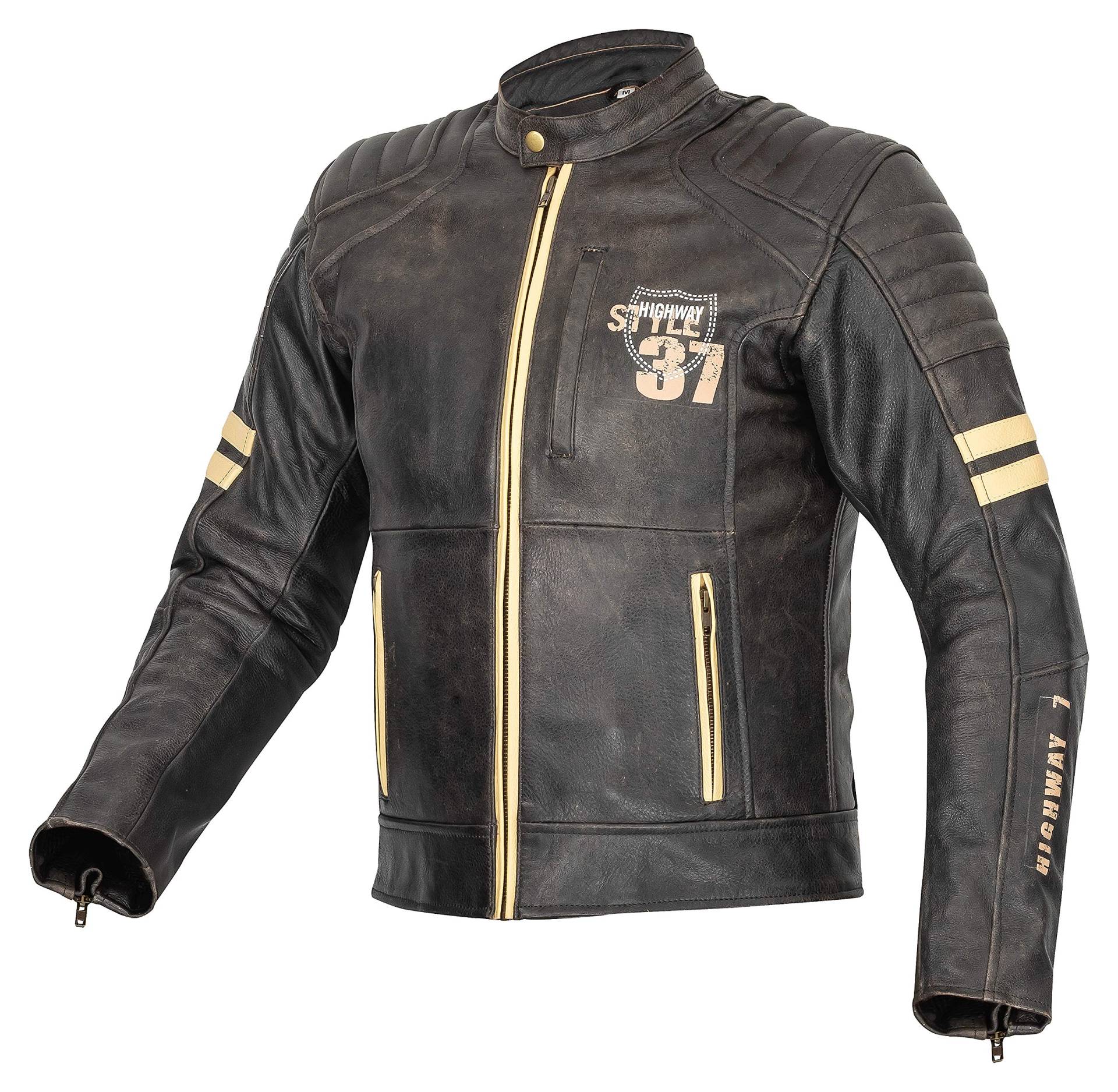 XLS Motorradjacke, Herren, Motorrad Lederjacke in Retro-Look, Echtleder, Vintage Bikerjacke, Grau, Chopper Jacke (XL) von XLS