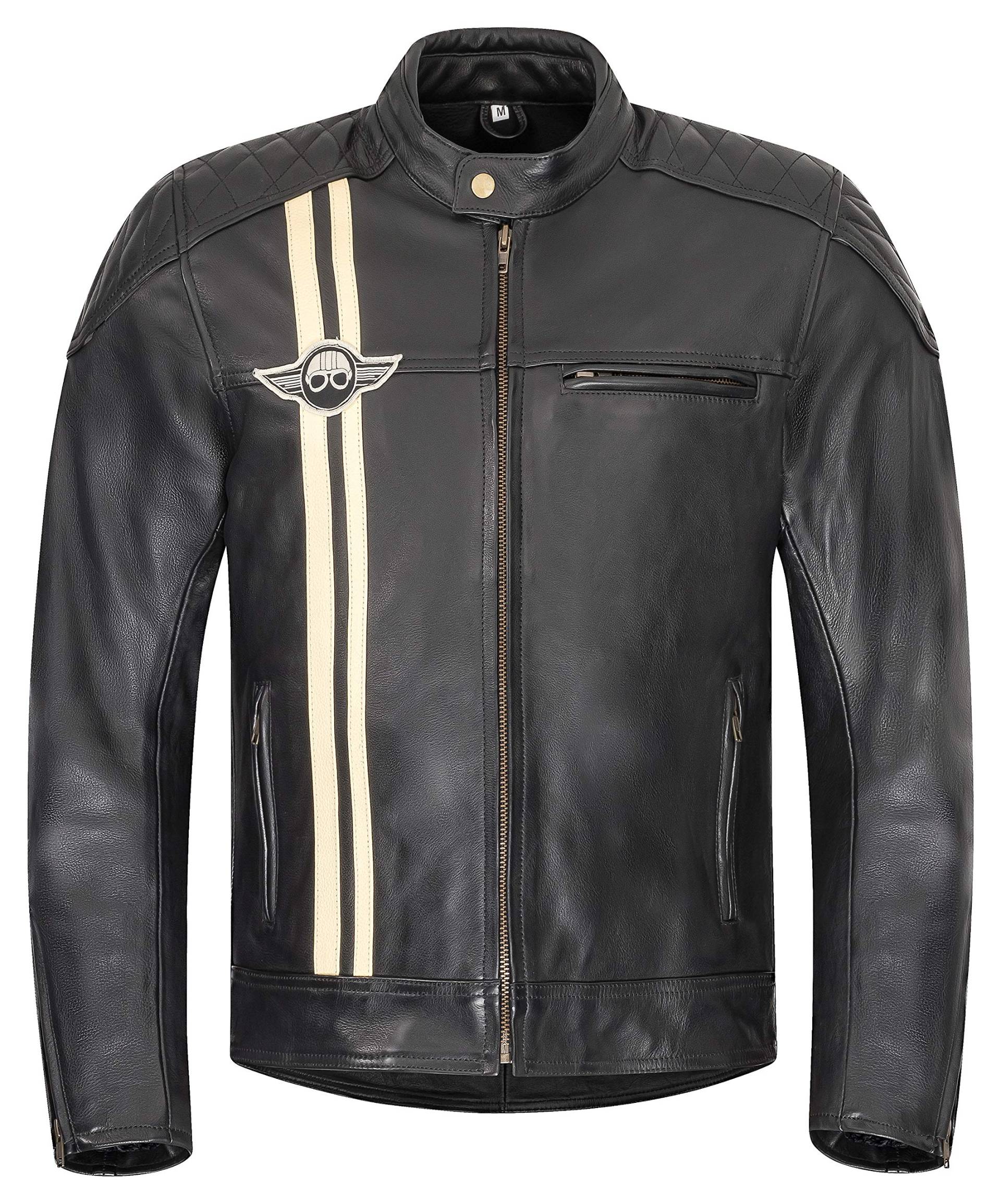 XLS Motorradjacke Classic Stripes für Herren schwarz aus Leder Retro Bikerjacke herausnehmbares Thermofutter Größe M XLS Motorradjacke Classic Stripes für Herren schwarz aus Leder Retro Bikerjacke herausnehmbares Thermofutter Größe M von XLS
