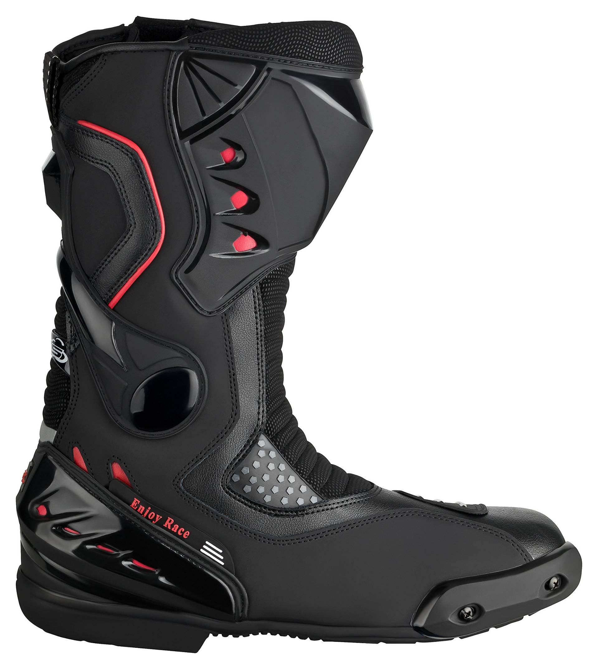 XLS Motorradstiefel, Racing Boots aus Echtleder, Herren Motorradschuhe in schwarz/rot, wasserabweisend, inkl. Knöchelschutz (42) von XLS