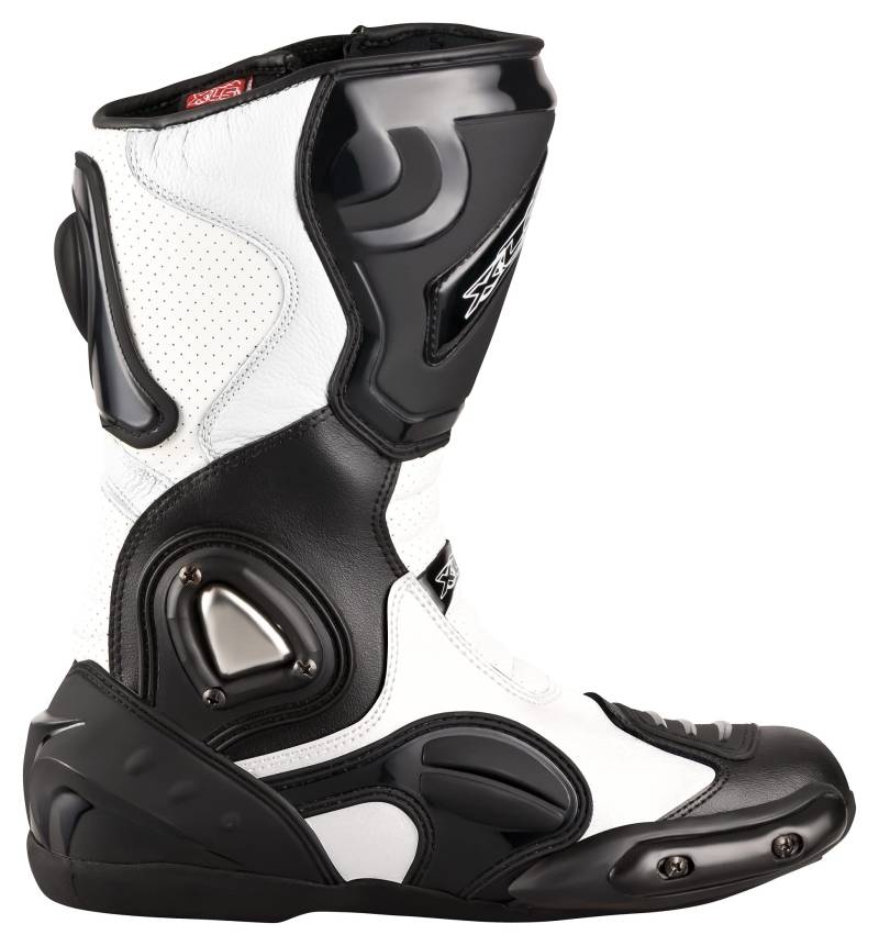 XLS Motorradstiefel, Racing Boots aus Echtleder, Herren Motorradschuhe in schwarz/weiß, wasserabweisend, inkl. Knöchelschutz (40) von XLS
