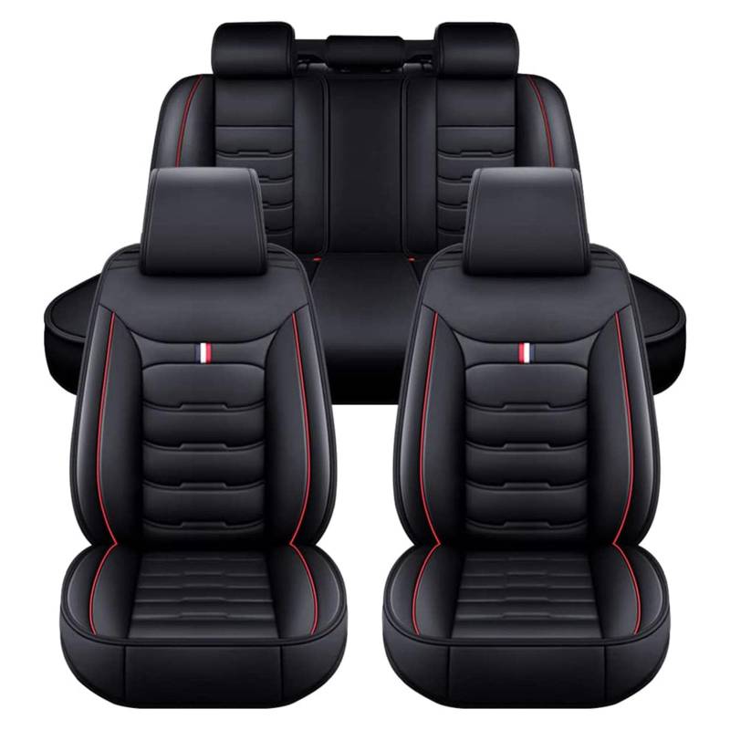 XLUMIO Auto Sitzbezüge Set für BMW 3er 325i E36 316i E36 323i E36 328i E36 318is E36 318i E36 Coupe Cabrio, 5 Sitzer Autositzschutzbezug aus PU Leder, Wasserdichter Sitzschoner,A Black+Red von XLUMIO