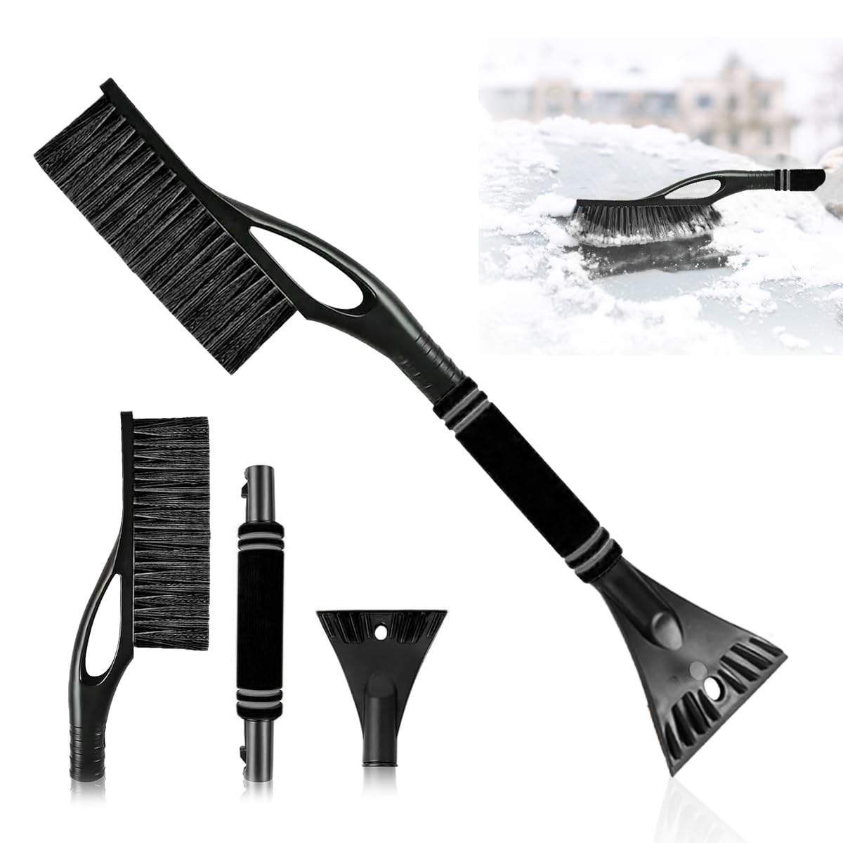 XLZJYIJ Eiskratzer Auto mit Besen, 2in1 Schneebesen Auto mit Eisbrecher Funktion, Ultra Auto Eiskratzer mit Ergonomischem Schaumstoffgriff, Stabiler Scheibenkratzer für Auto, LKW, PKW, SUV von XLZJYIJ