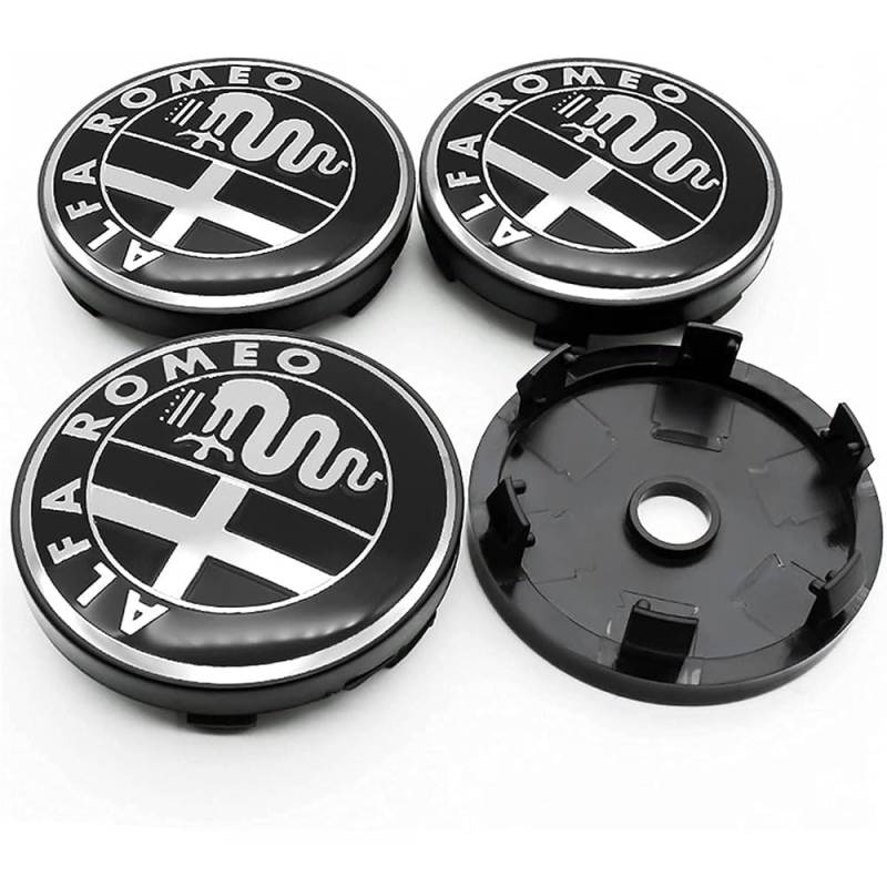 4 Stück Auto Radnabendeckel für Alfa Romeo 159 156 Giulietta Mito Giulia Spider Brera 60mm, Radnabenkappen Nabendeckel Radnabenabdeckung Felgendeckel Felgenkappen Auto Zubehör von XMCMBS