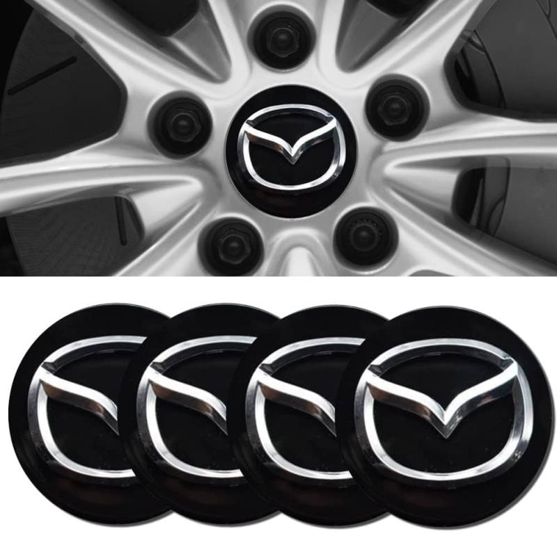 4 Stück Auto Radnabendeckel für Mazda CX-5 CX-7 CX-8 M6 MX5 RX7 RX8 A8 CX9 X MX 56mm, Radnabenkappen Nabendeckel Radnabenabdeckung Felgendeckel Felgenkappen Auto Zubehör,Bl-ack von XMCMBS