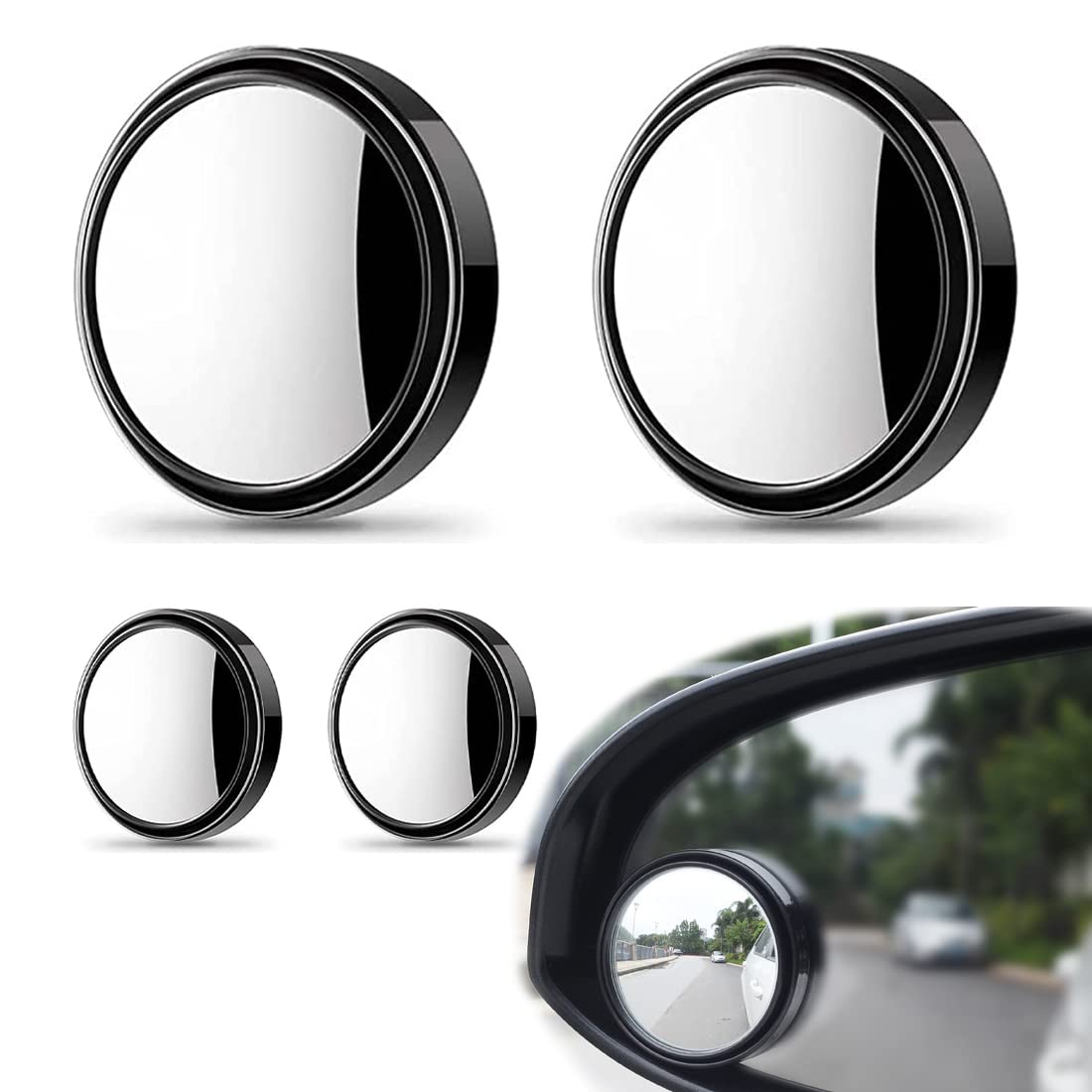 XPEX 4 Stück Schwarz Toter Winkel Spiegel, 360° Verstellbar HD Konvex Weitwinkel Totwinkel Rückspiegel Selbstklebende Blindspiegel für Alle Arten von Autos，Wasserdicht und Rostfrei von XPEX