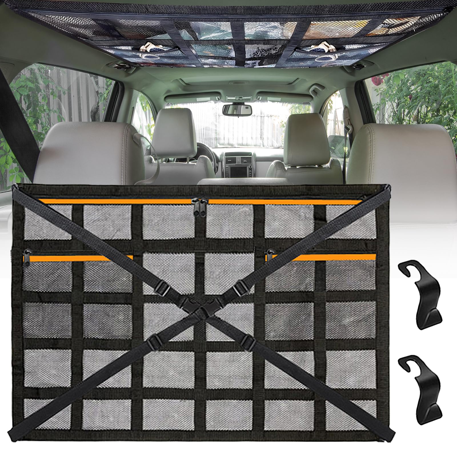 XQMMGO 90x65cm Gepäcknetz Auto, Dachnetz Auto Innen, mit Verstellbare Kreuzgurte und 3 Netztasche Mit Reißverschluss Für Vier Dach Armlehnen XQMMGO 90x65cm Gepäcknetz Auto, Dachnetz Auto Innen, mit Verstellbare Kreuzgurte und 3 Netztasche Mit Reißverschluss Für Vier Dach Armlehnen von XQMMGO