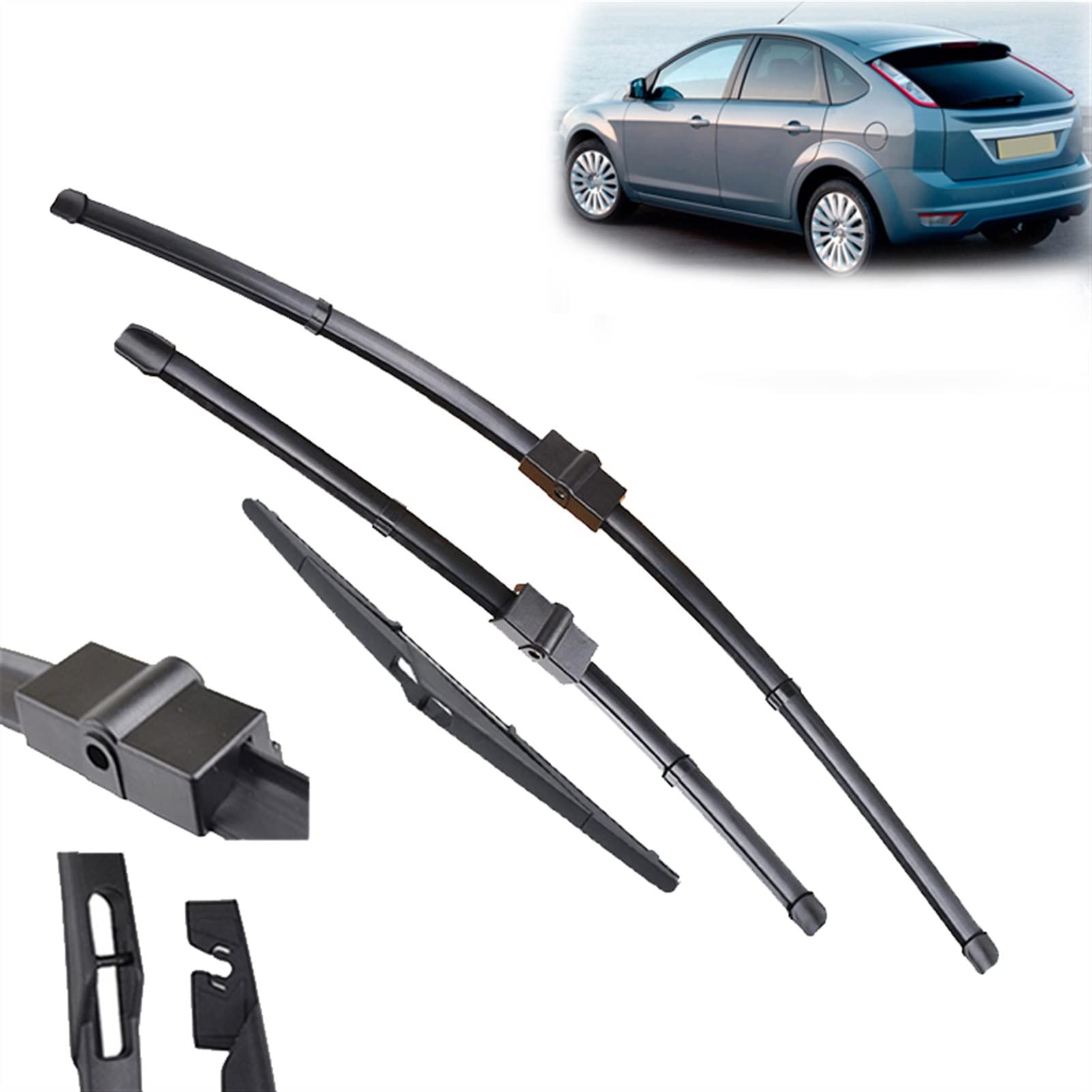 XQSSB Für Ford Für Focus 2 2005 2006 2007 2008 2009 2010 2011 Scheibenwischer Vorne Hinten Wischerblätter Set Windschutzscheibe Windschutzscheibe Vorne Hinten Fenster 26"+17"+14" Scheibenwischer von XQSSB