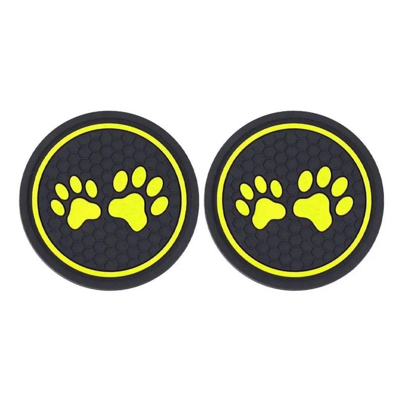 Auto Aufkleber 2Pcs Non-Slip Auto Wasser Tasse Pad Katze Pfote Fußabdruck Gummi Matte Für Flasche Halter Coaster Auto Innen Anti-Skid Tasse Halter Innenzubehör(Gelb) von XRUKGUO
