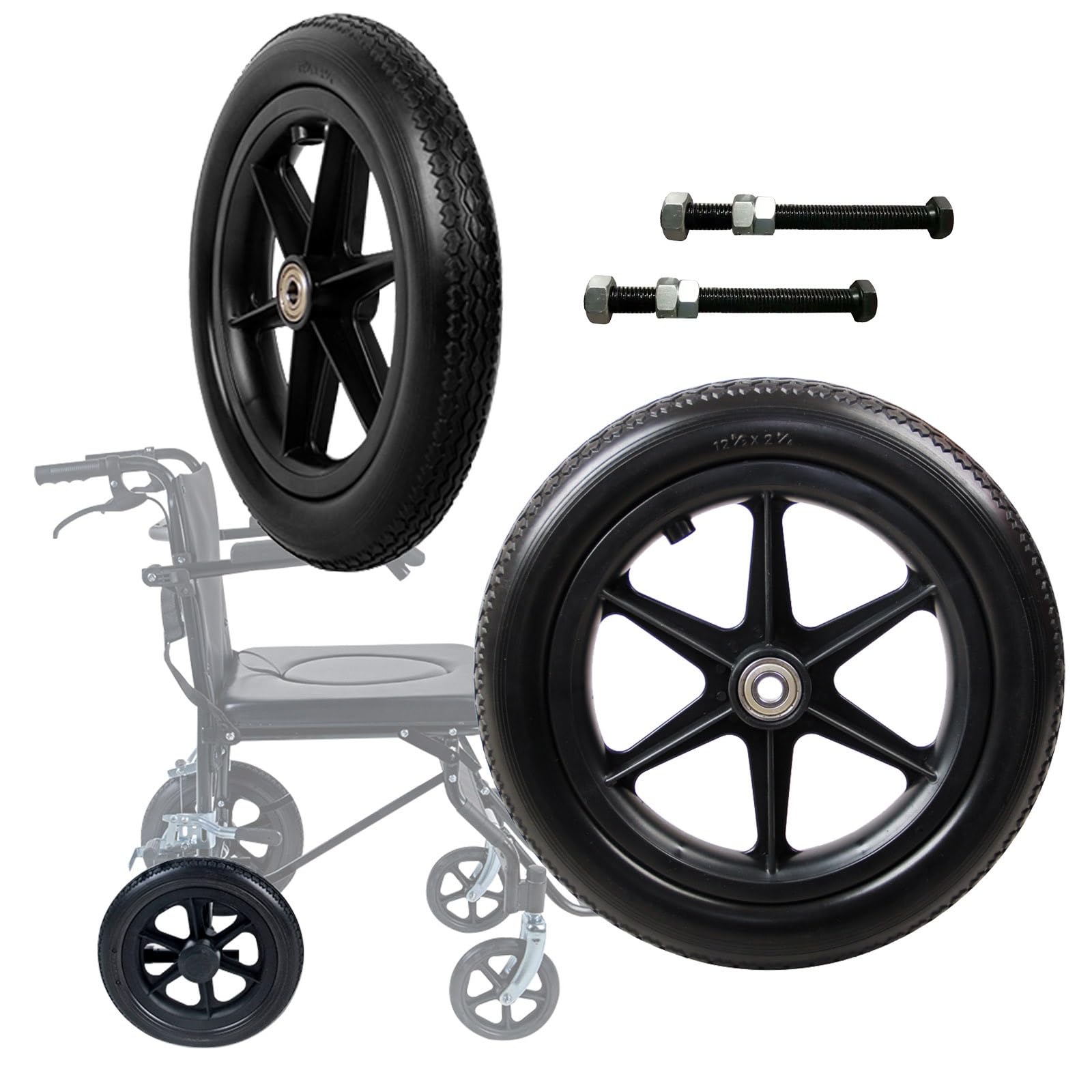 2x Rollstuhlräder, 12" Voll-PU-Hinterrad Für Rollstühle, Lenkrollenmontage, Mit Lager, Verschleißfest, Ersatzräder Für Gehhilfen, Rollatoren Und Rollstühle 2x Rollstuhlräder, 12" Voll-PU-Hinterrad Für Rollstühle, Lenkrollenmontage, Mit Lager, Verschleißfest, Ersatzräder Für Gehhilfen, Rollatoren Und Rollstühle von XSMYdpuk
