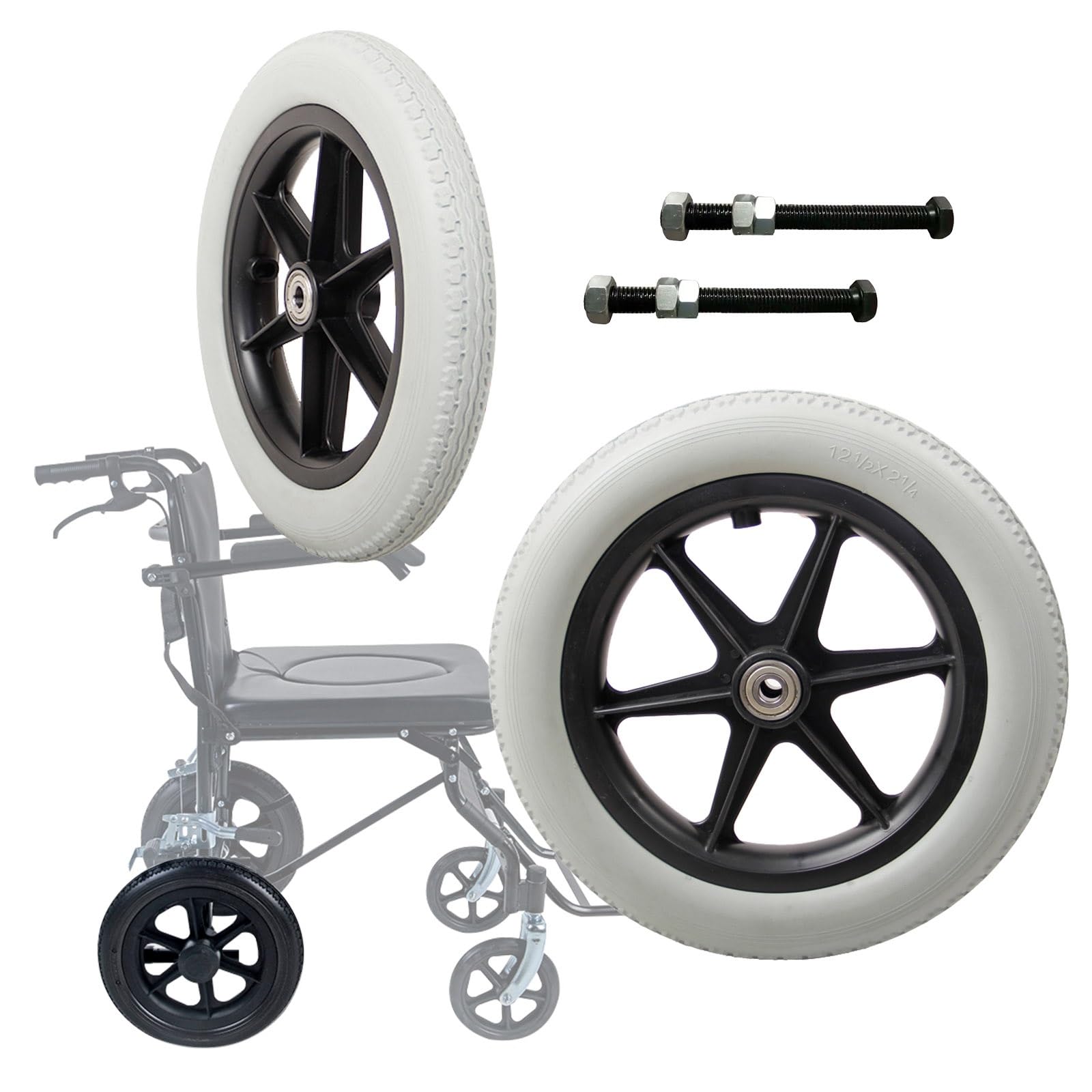 2x Rollstuhlräder, 12" Voll-PU-Hinterrad Für Rollstühle, Lenkrollenmontage, Mit Lager, Verschleißfest, Ersatzräder Für Gehhilfen, Rollatoren Und Rollstühle 2x Rollstuhlräder, 12" Voll-PU-Hinterrad Für Rollstühle, Lenkrollenmontage, Mit Lager, Verschleißfest, Ersatzräder Für Gehhilfen, Rollatoren Und Rollstühle von XSMYdpuk