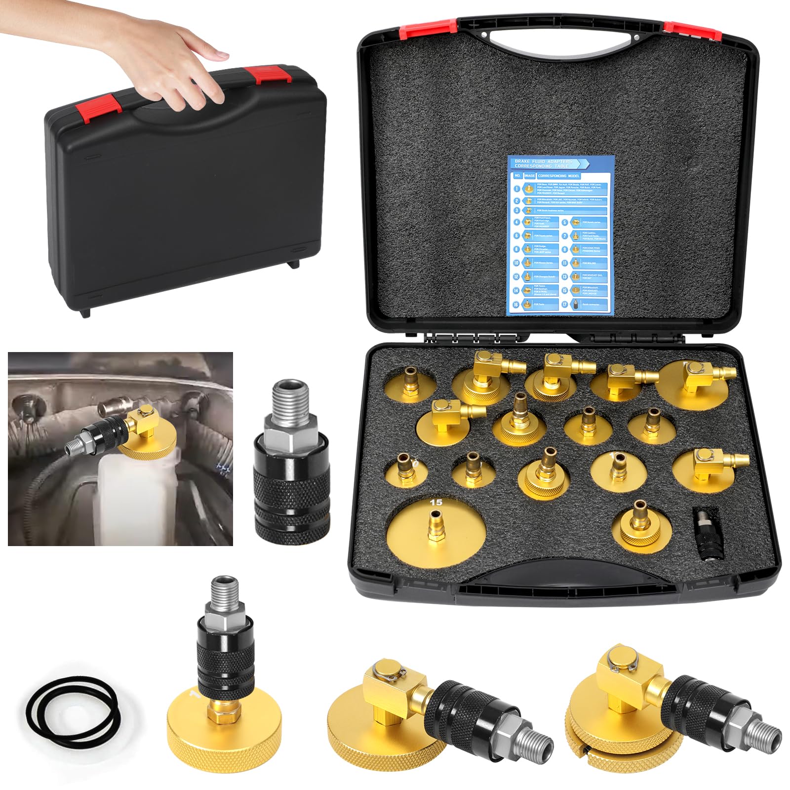 XSTARYE 17tlg Auto Bremsenentlüftungsgerät Adapter Set Bremsen Entlüftungsgerät Kfz Bremsenentlüfter Adapter mit Schnellkupplung Bremsflüssigkeit entlüften oder nachfüllen Kompatibel mit VW für BMW... XSTARYE 17tlg Auto Bremsenentlüftungsgerät Adapter Set Bremsen Entlüftungsgerät Kfz Bremsenentlüfter Adapter mit Schnellkupplung Bremsflüssigkeit entlüften oder nachfüllen Kompatibel mit VW für BMW... von XSTARYE